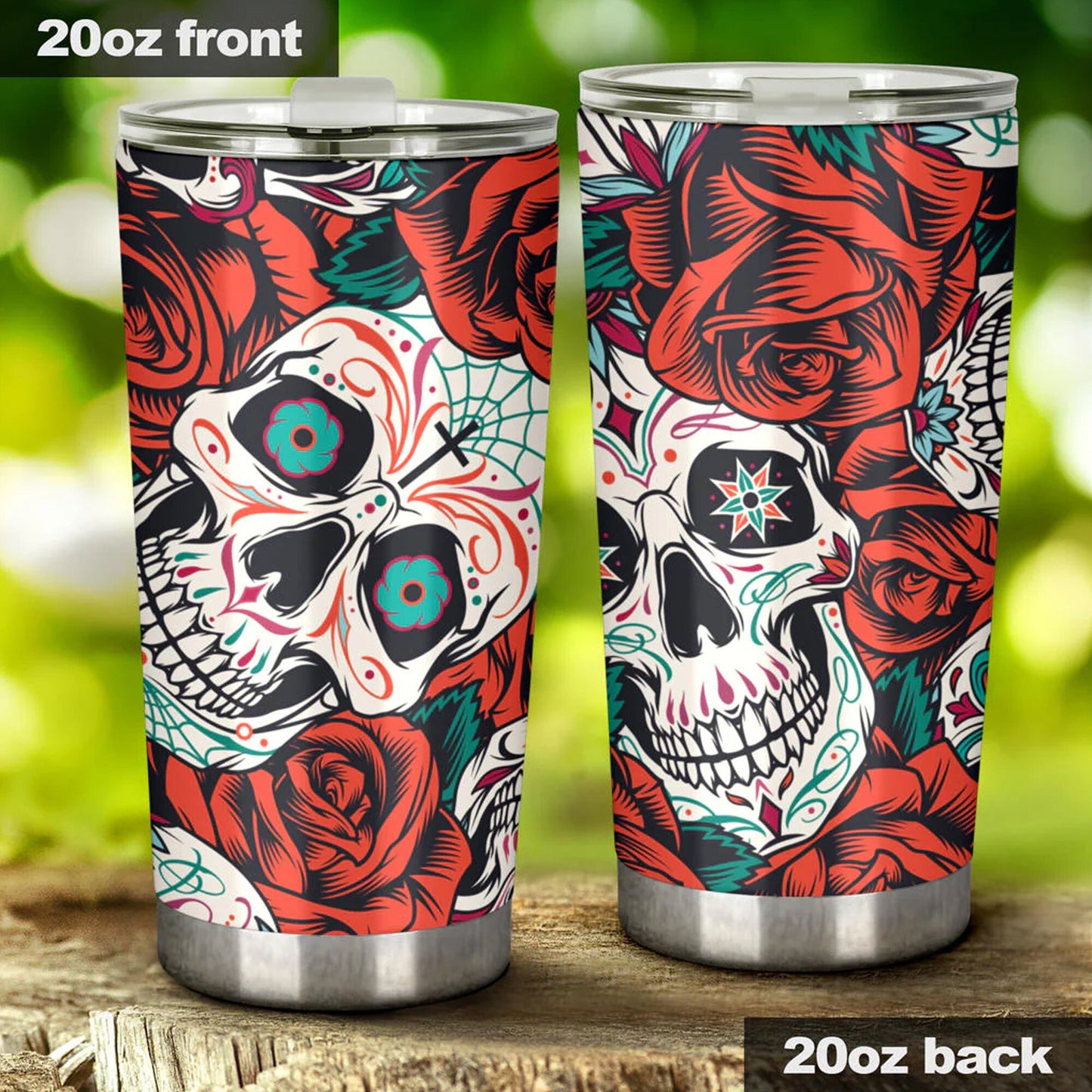 Floral skull tumbler, rose skull cup mug, skull travel tumbler Horror skull mug tumblr Halloween skeleton tumbler grim reaper gothic mug cup