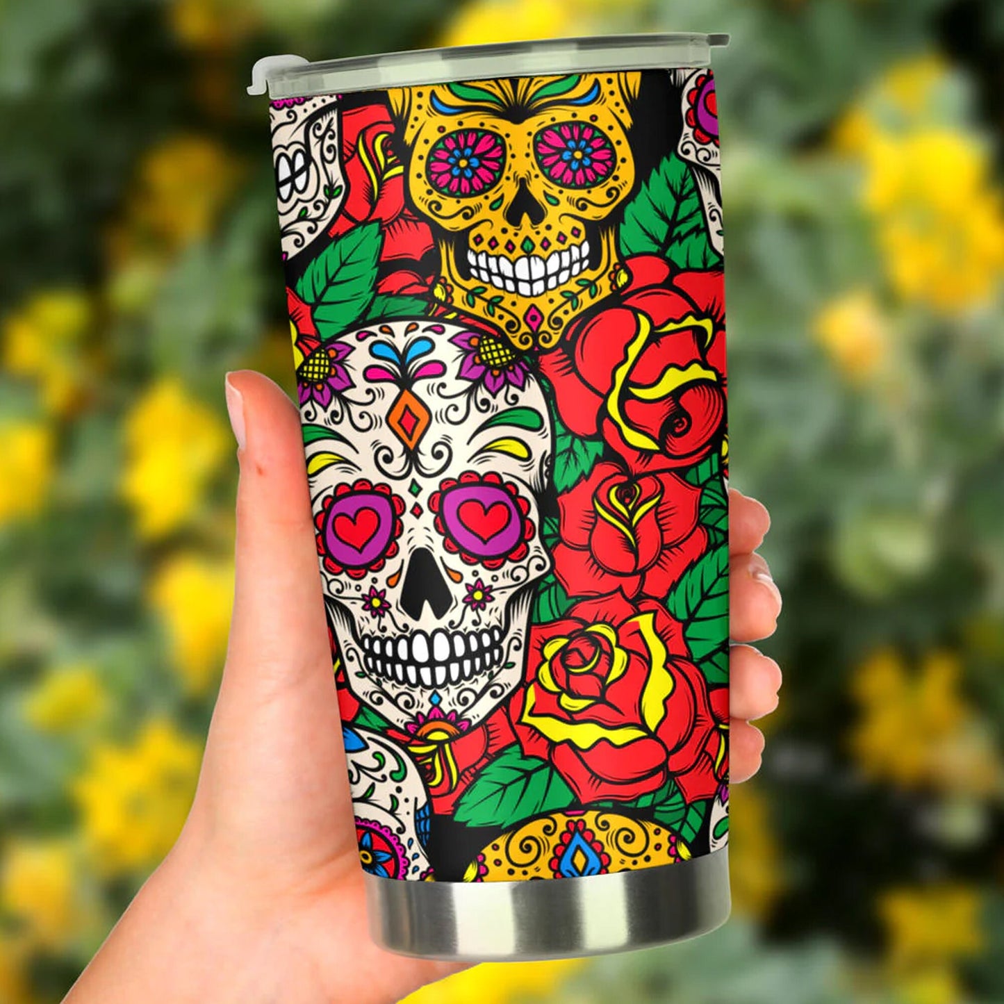 Candy skull tumbler, sugar skull cup mug tumbler, Dia de los muertos skull tumblr, skull tumbler mug cup, Candy skull gothic mug cup tumbler