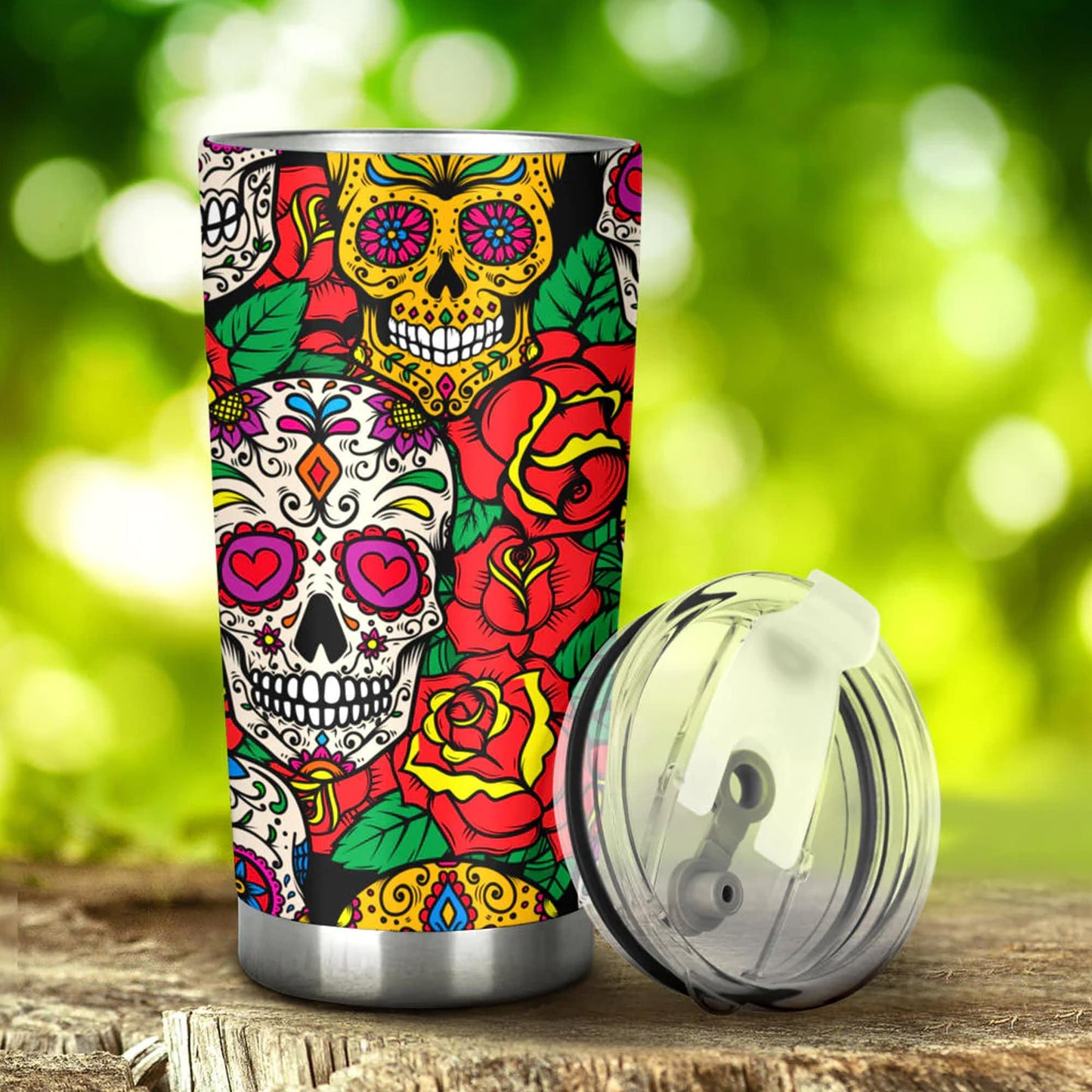 Candy skull tumbler, sugar skull cup mug tumbler, Dia de los muertos skull tumblr, skull tumbler mug cup, Candy skull gothic mug cup tumbler