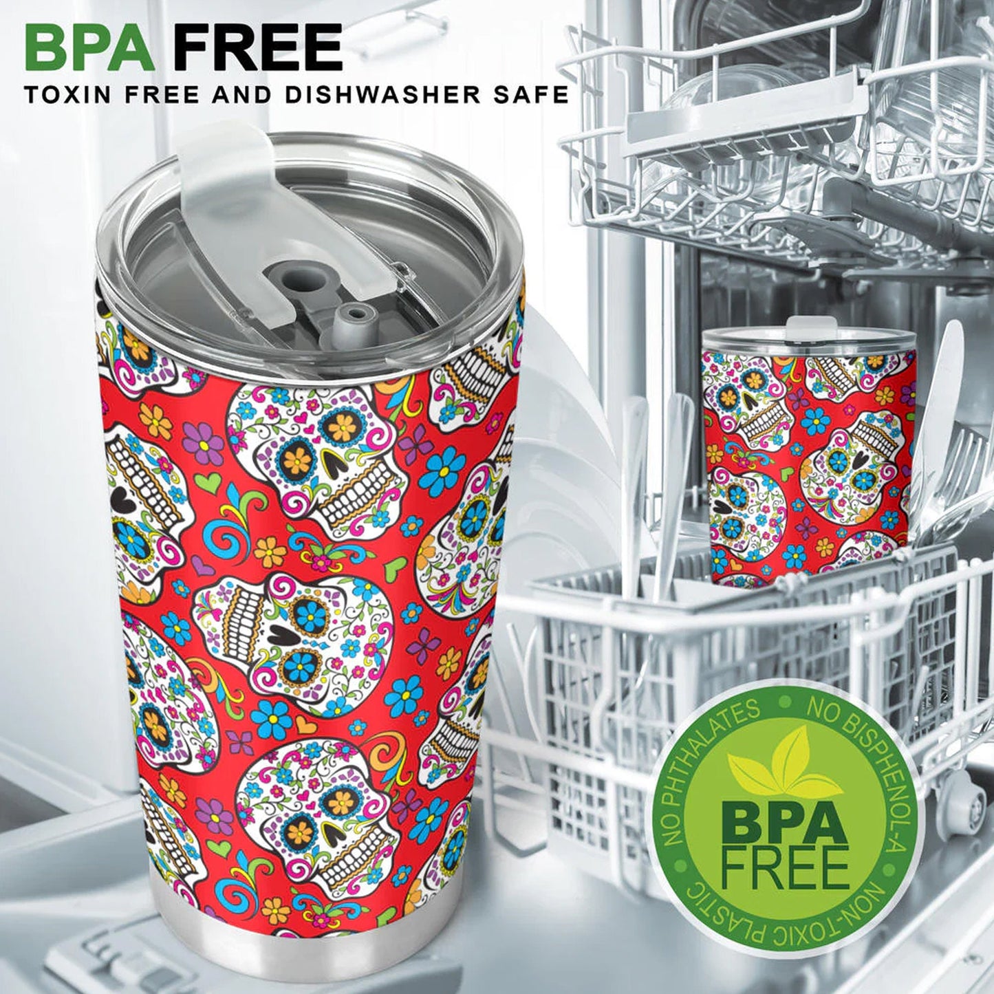 Candy skull tumbler, sugar skull cup mug tumbler, Dia de los muertos skull tumblr, skull tumbler mug cup, Candy skull gothic mug cup tumbler