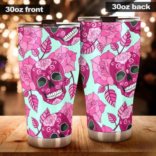 Floral skull tumbler, sugar skull cup mug tumbler, Dia de los muertos skull tumblr, skull tumbler mug cup, Day of the dead mug cup tumbler