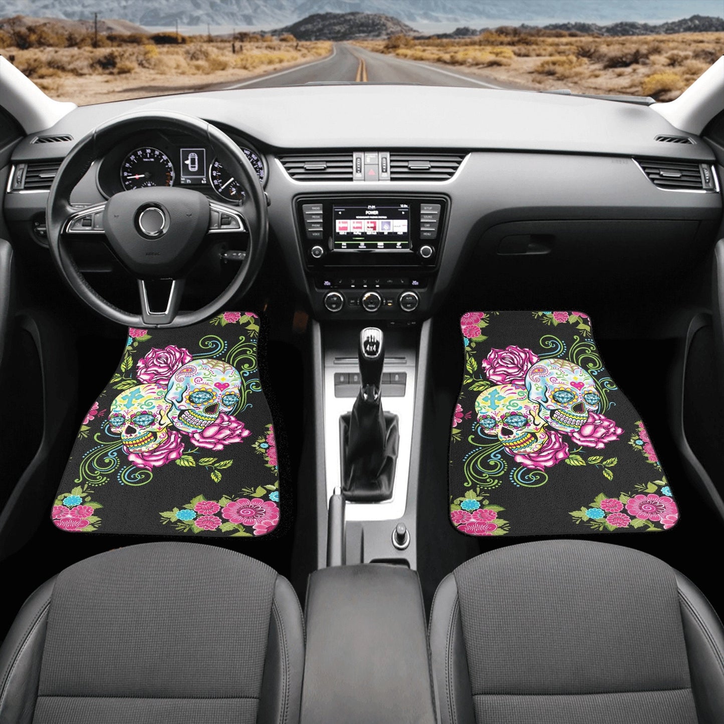Sugar skull Flower car seat cover, Sugar skull Seat Covers for car, skull car seat protector mat Mexican skull car accessories seat cover