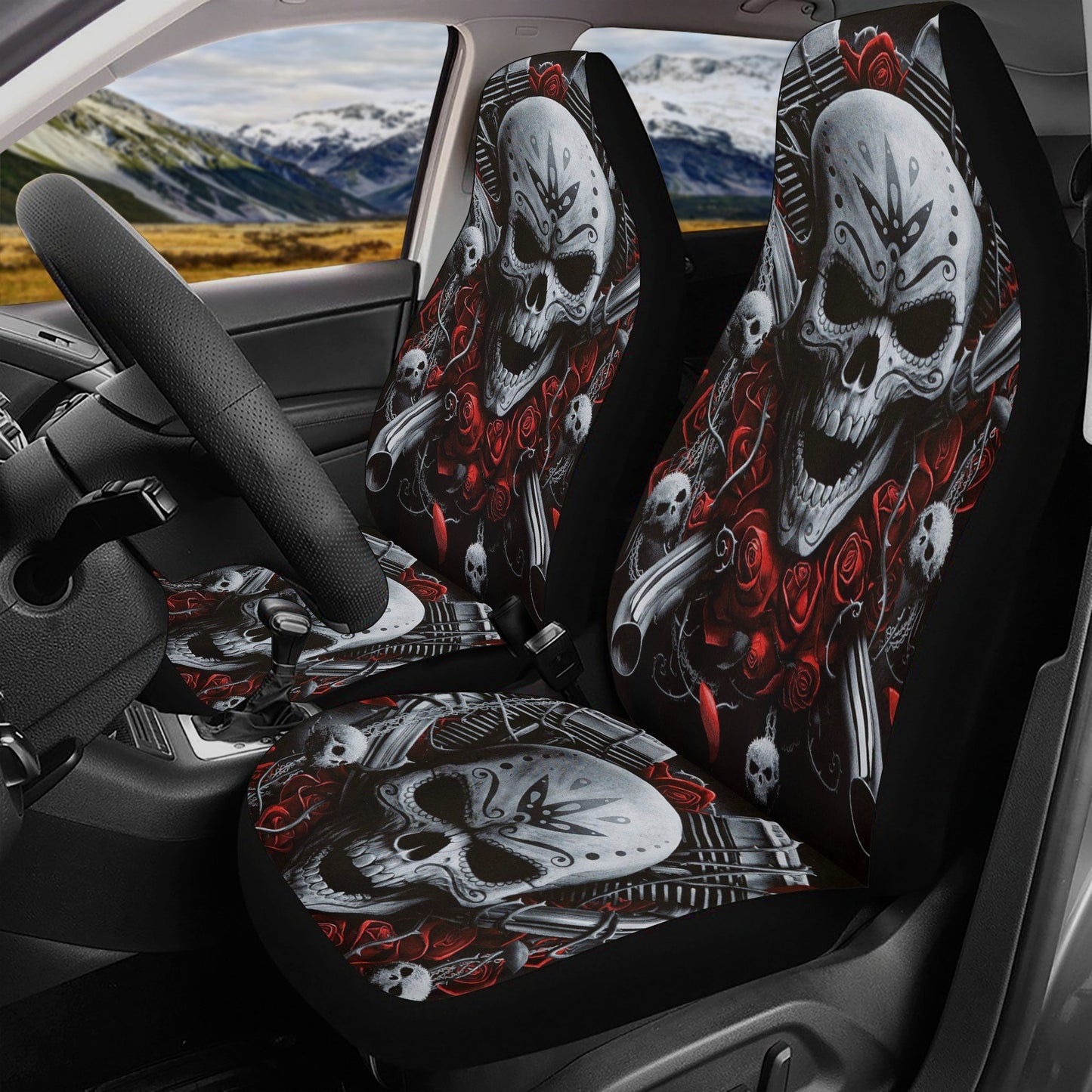 Motorcycle Skull Car Seat Cover car mat, Grim reaper skull seat cover mat for car Biker gothic skull gothic car seat cover Halloween car mat
