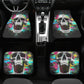 Gothic Skull Car Seat Cover car mat full set, Grim reaper skull seat cover mat for car Flaming skull gothic car seat cover Halloween car mat