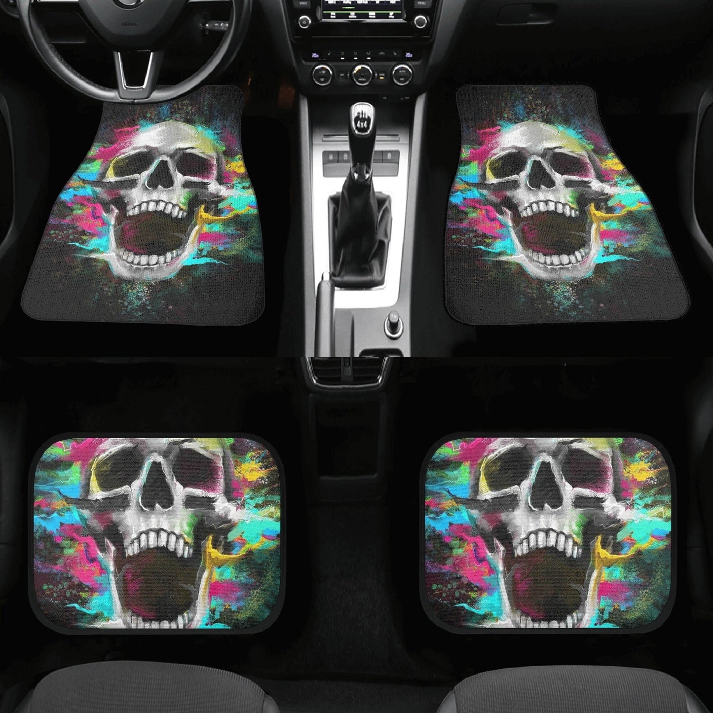 Gothic Skull Car Seat Cover car mat full set, Grim reaper skull seat cover mat for car Flaming skull gothic car seat cover Halloween car mat