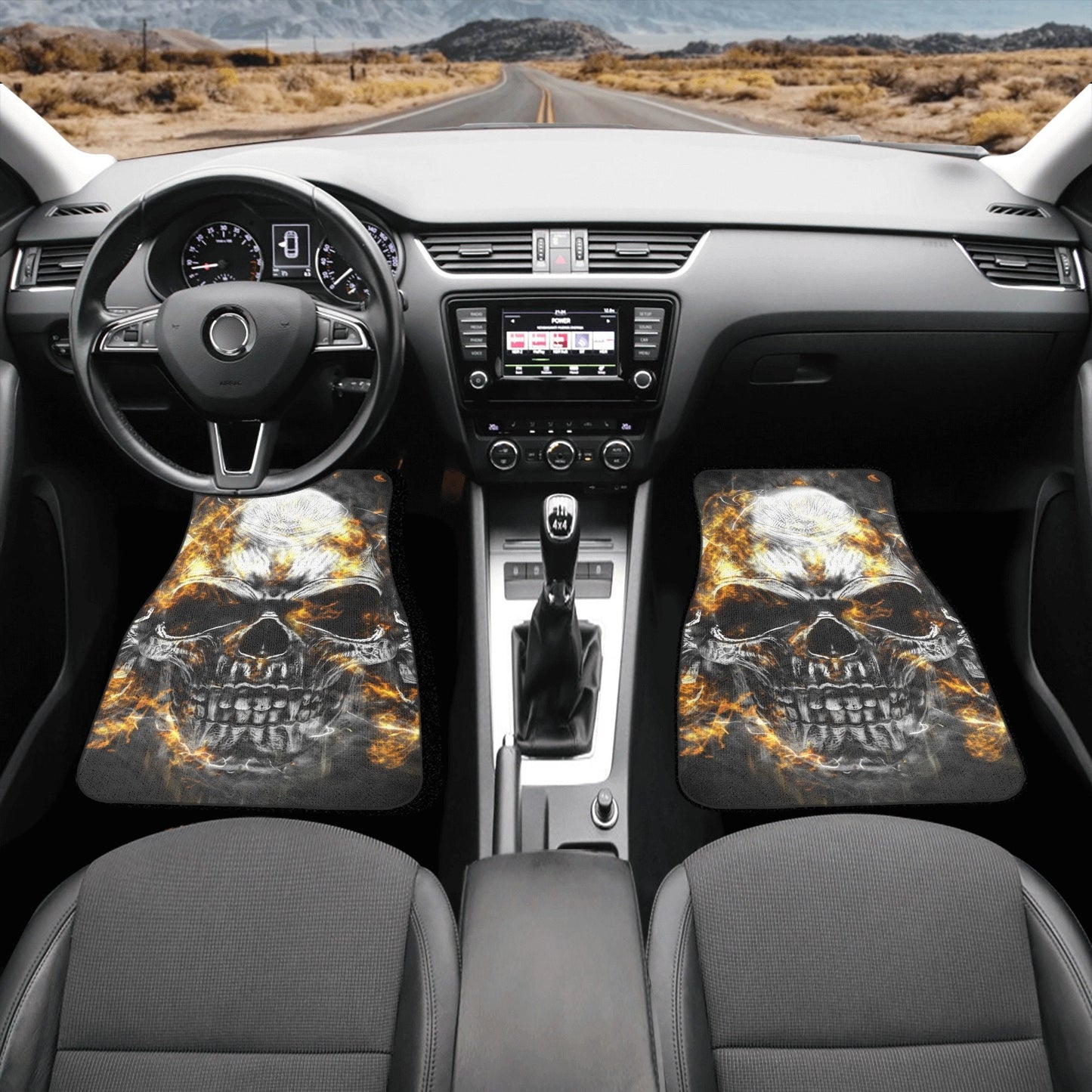 Flaming Skull Car Seat Cover car mat full set, Grim reaper skull seat cover mat for car Gothic skull car seat cover, skull mat cover for car