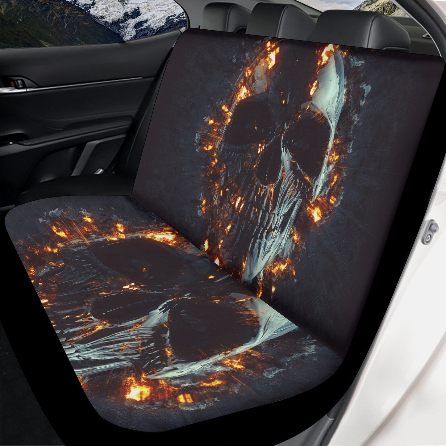 Flaming Skull Car Seat Cover car mat full set, Grim reaper skull seat cover mat for car Gothic skull car seat cover, skull mat cover for car