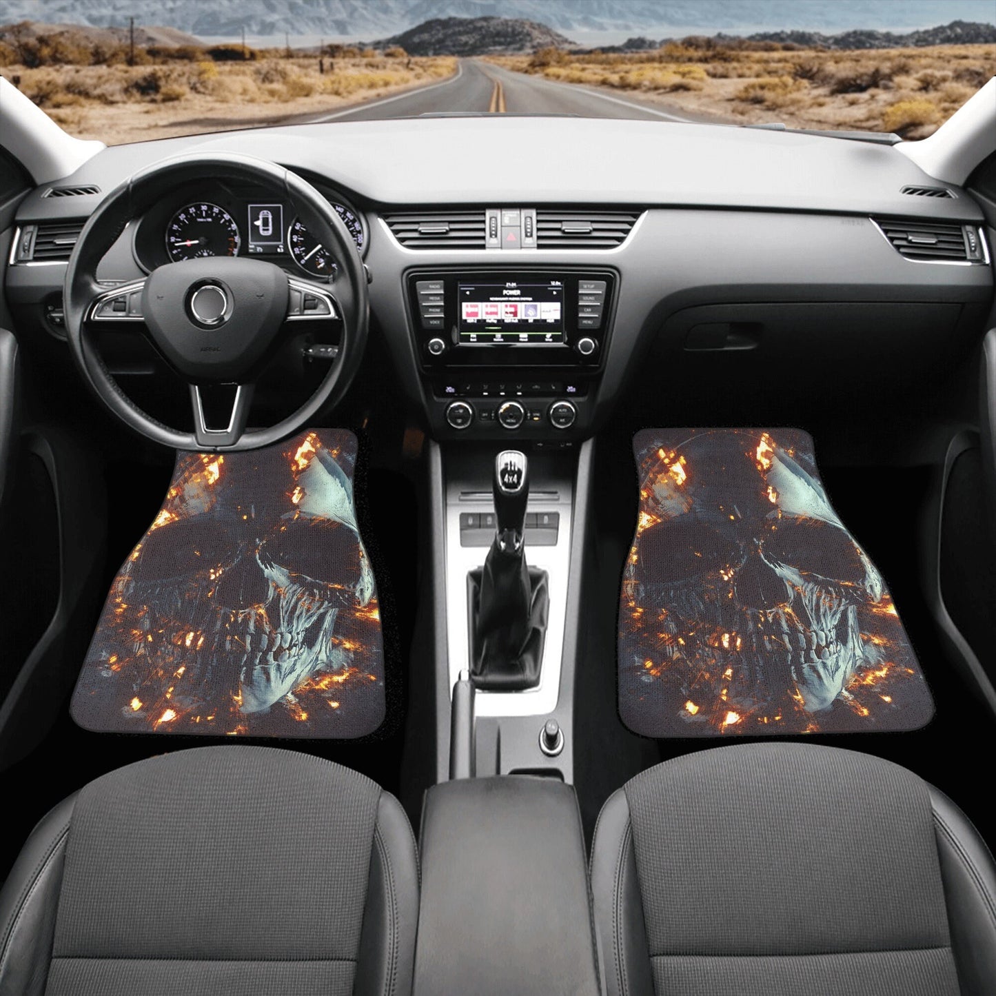 Flaming Skull Car Seat Cover car mat full set, Grim reaper skull seat cover mat for car Gothic skull car seat cover, skull mat cover for car