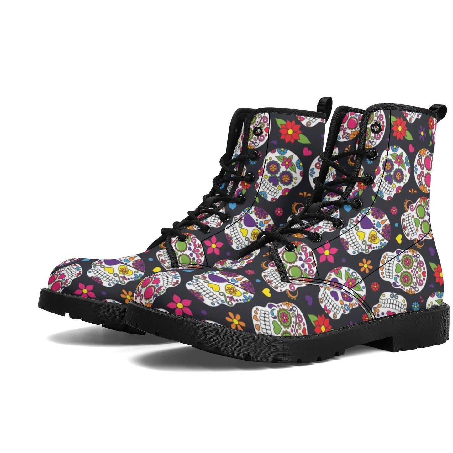 Day of the dead leather boots, sugar skull boots for men women sugar skull women's boots, candy skull women's boots, Calaveras leather boots