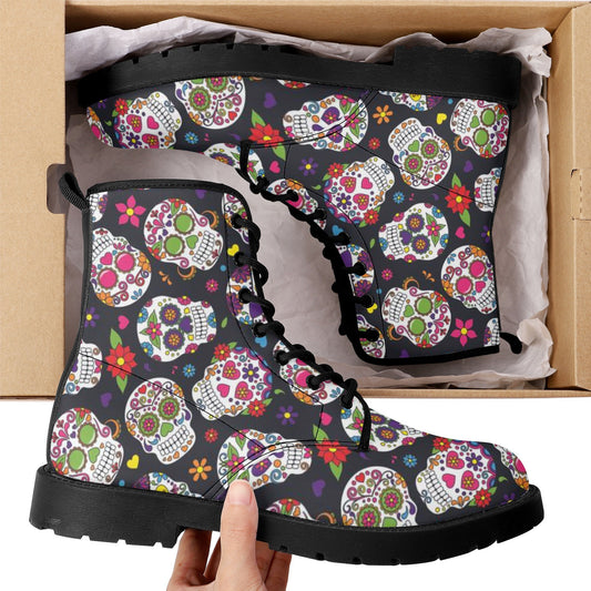 Day of the dead leather boots, sugar skull boots for men women sugar skull women's boots, candy skull women's boots, Calaveras leather boots