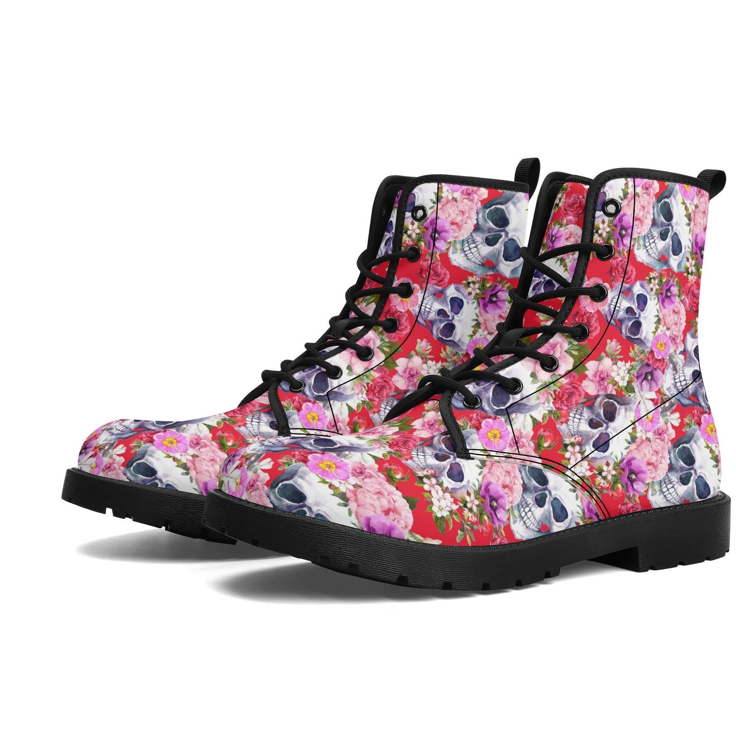 Floral rose skull leather boots sugar skull boots for men women sugar skull women's boots candy skull women's boots, Calaveras leather boots