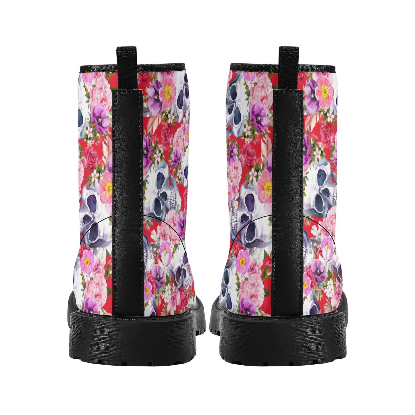 Floral rose skull leather boots sugar skull boots for men women sugar skull women's boots candy skull women's boots, Calaveras leather boots