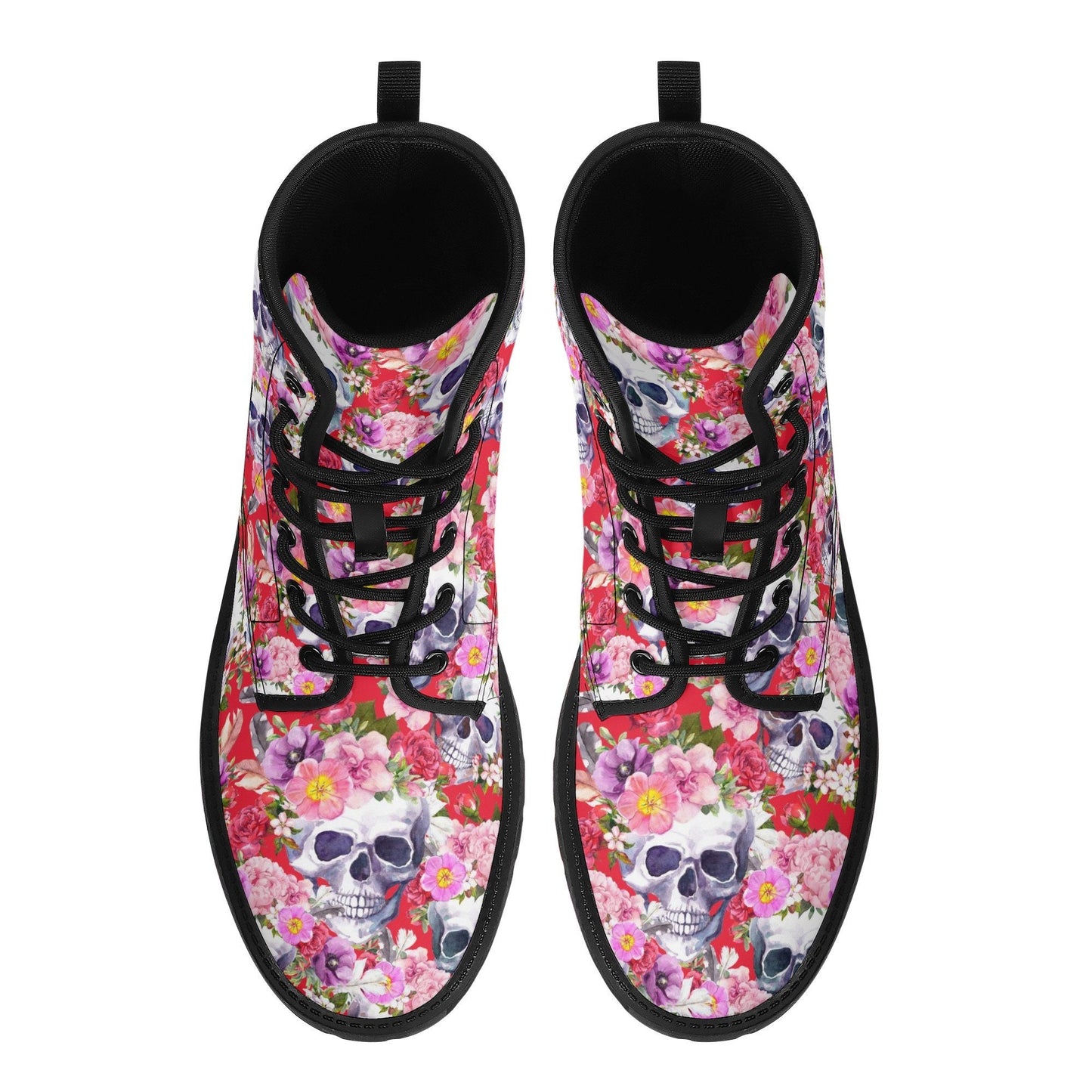 Floral rose skull leather boots sugar skull boots for men women sugar skull women's boots candy skull women's boots, Calaveras leather boots
