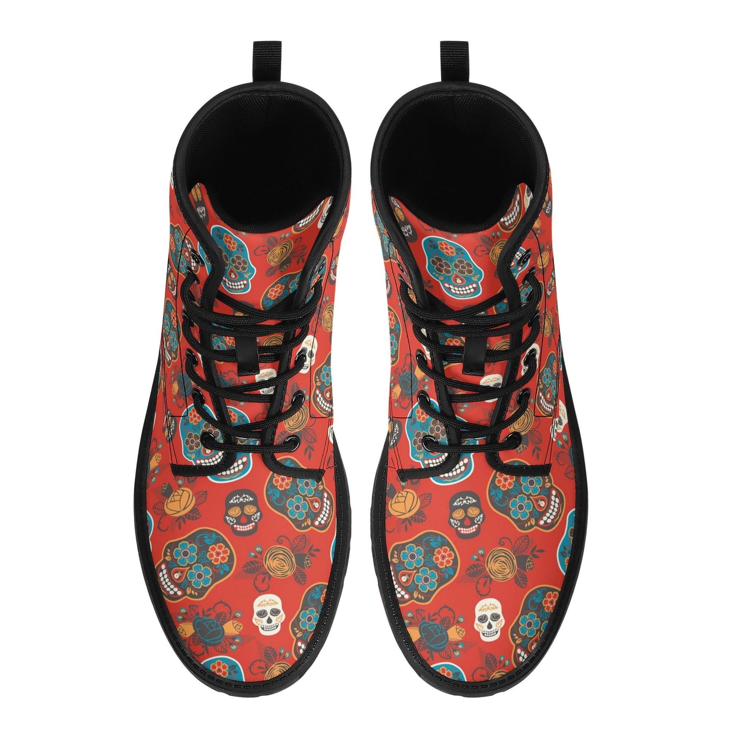 Day of the dead leather boots, sugar skull boots for men women sugar skull women's boots, candy skull women's boots, Calaveras leather boots