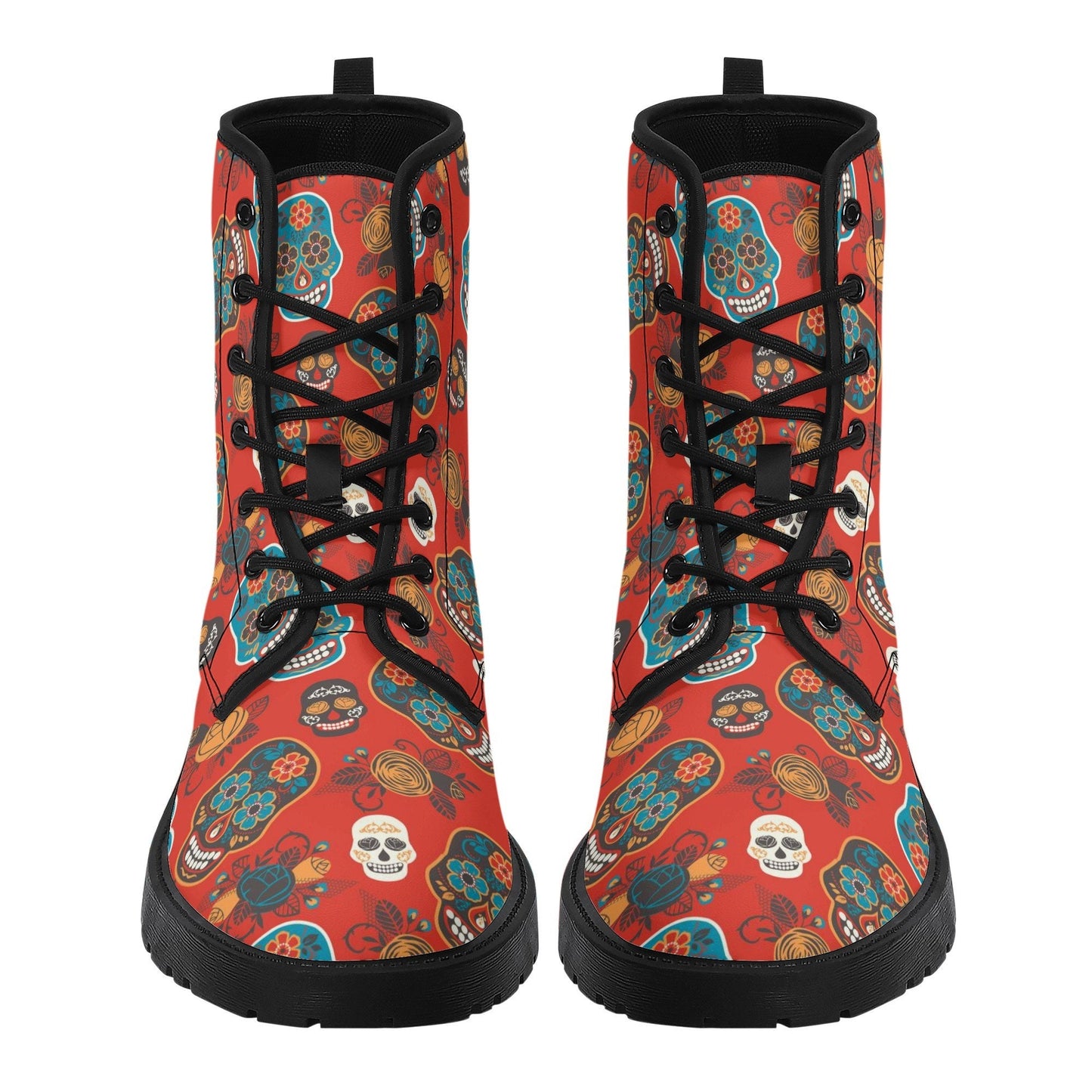 Day of the dead leather boots, sugar skull boots for men women sugar skull women's boots, candy skull women's boots, Calaveras leather boots
