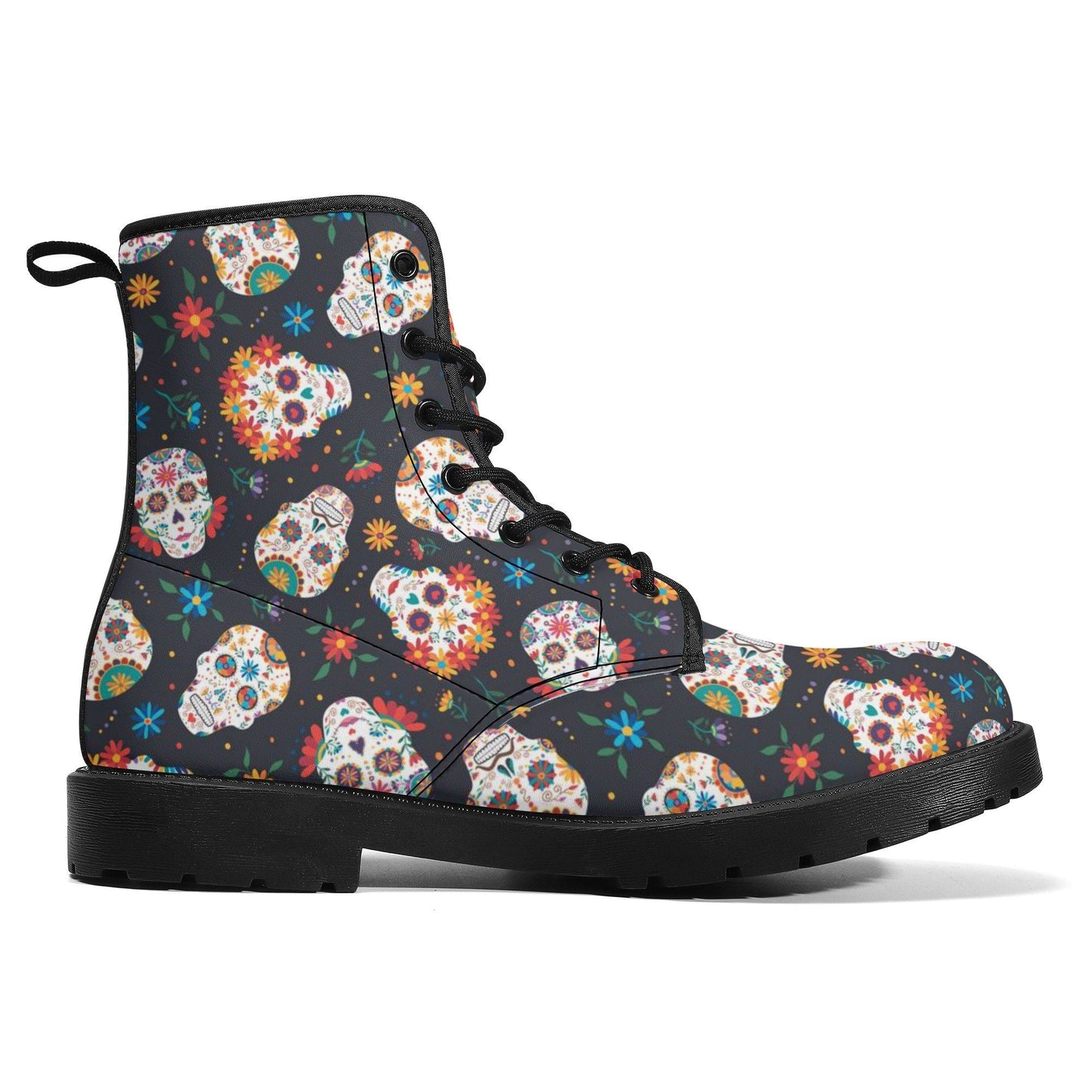 Day of the dead leather boots, sugar skull boots for men women sugar skull women's boots, candy skull women's boots, Calaveras leather boots