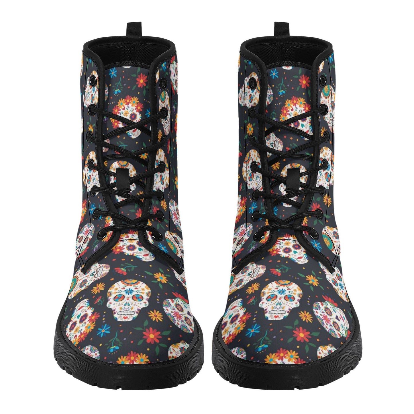Day of the dead leather boots, sugar skull boots for men women sugar skull women's boots, candy skull women's boots, Calaveras leather boots
