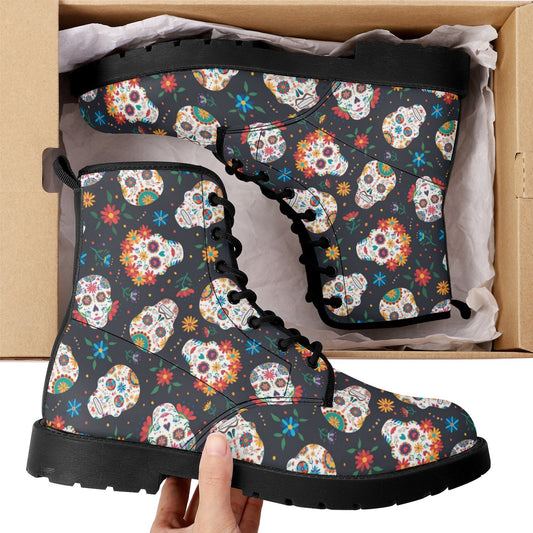 Day of the dead leather boots, sugar skull boots for men women sugar skull women's boots, candy skull women's boots, Calaveras leather boots