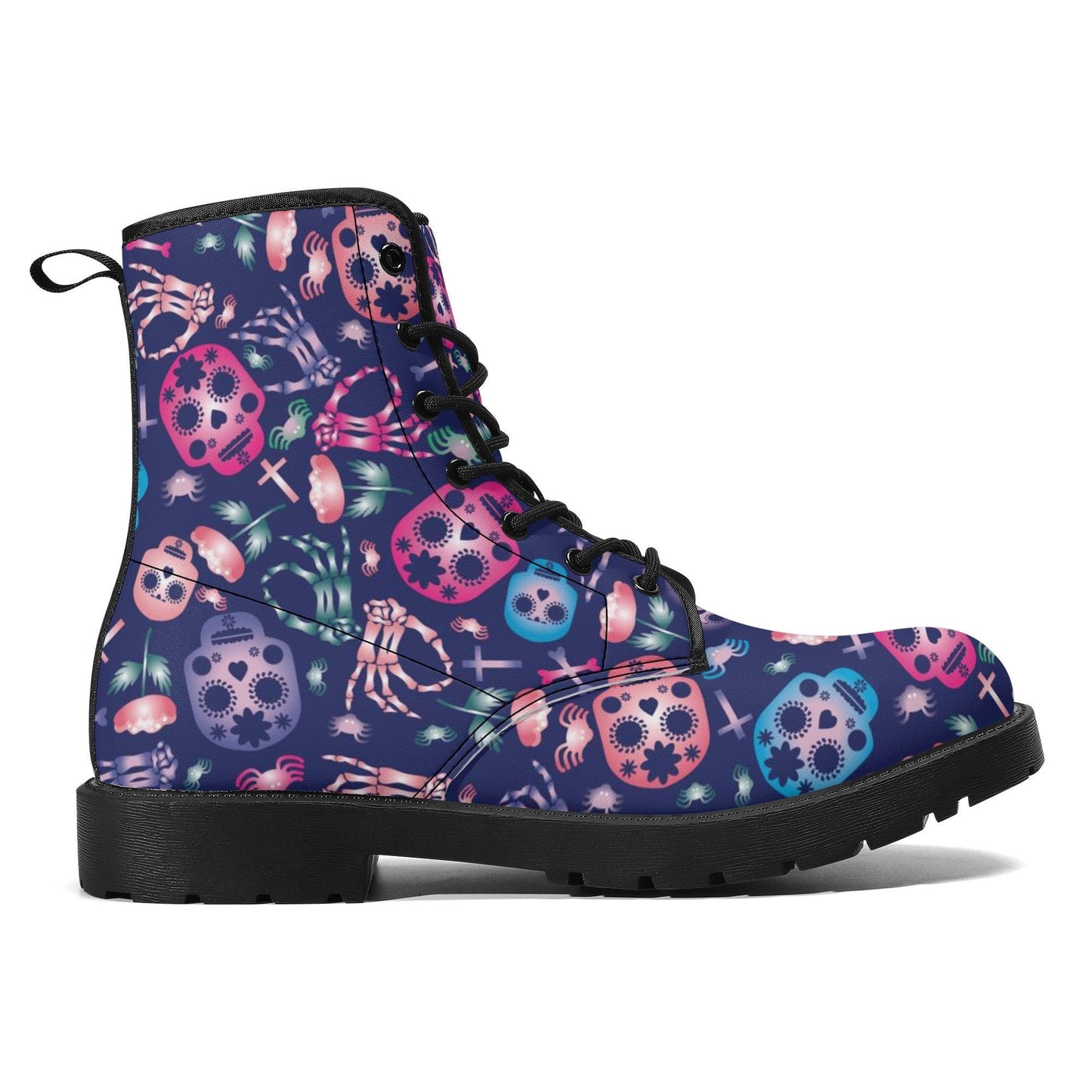 Skeleton sugar skull leather boots, gothic skull boots for men women sugar skull women's boots, candy skull women's boots, Calaveras boots