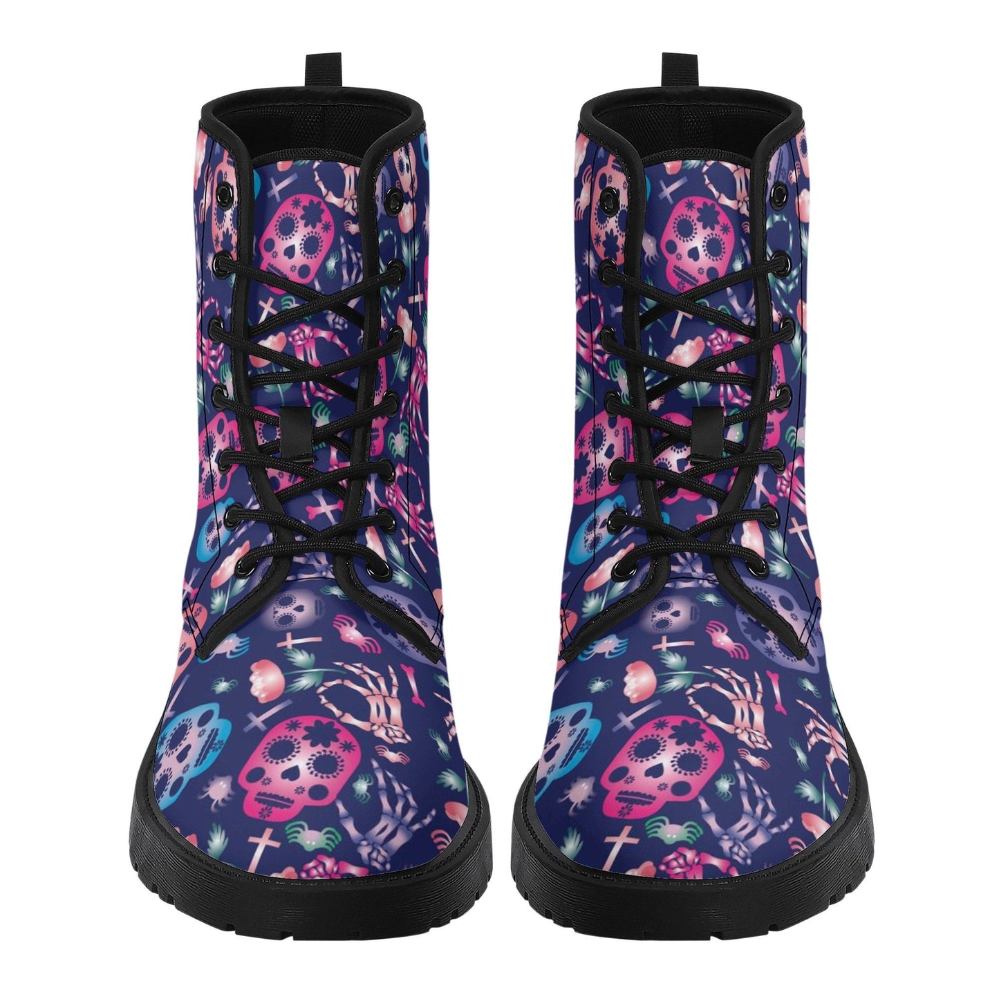 Skeleton sugar skull leather boots, gothic skull boots for men women sugar skull women's boots, candy skull women's boots, Calaveras boots