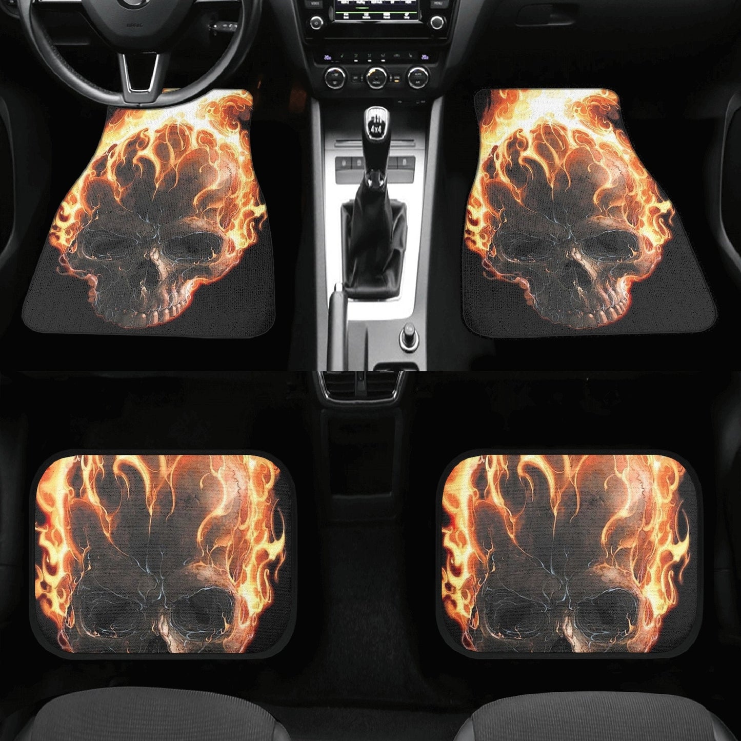 Flaming Skull Seat Cover for car, skull mat for car, Fire skull seat cover mat for car Gothic skull car seat cover, skull mat cover for car