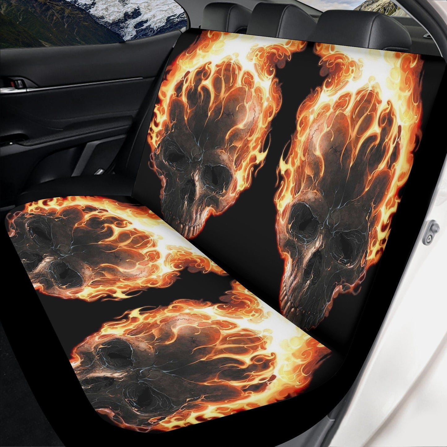 Flaming Skull Seat Cover for car, skull mat for car, Fire skull seat cover mat for car Gothic skull car seat cover, skull mat cover for car