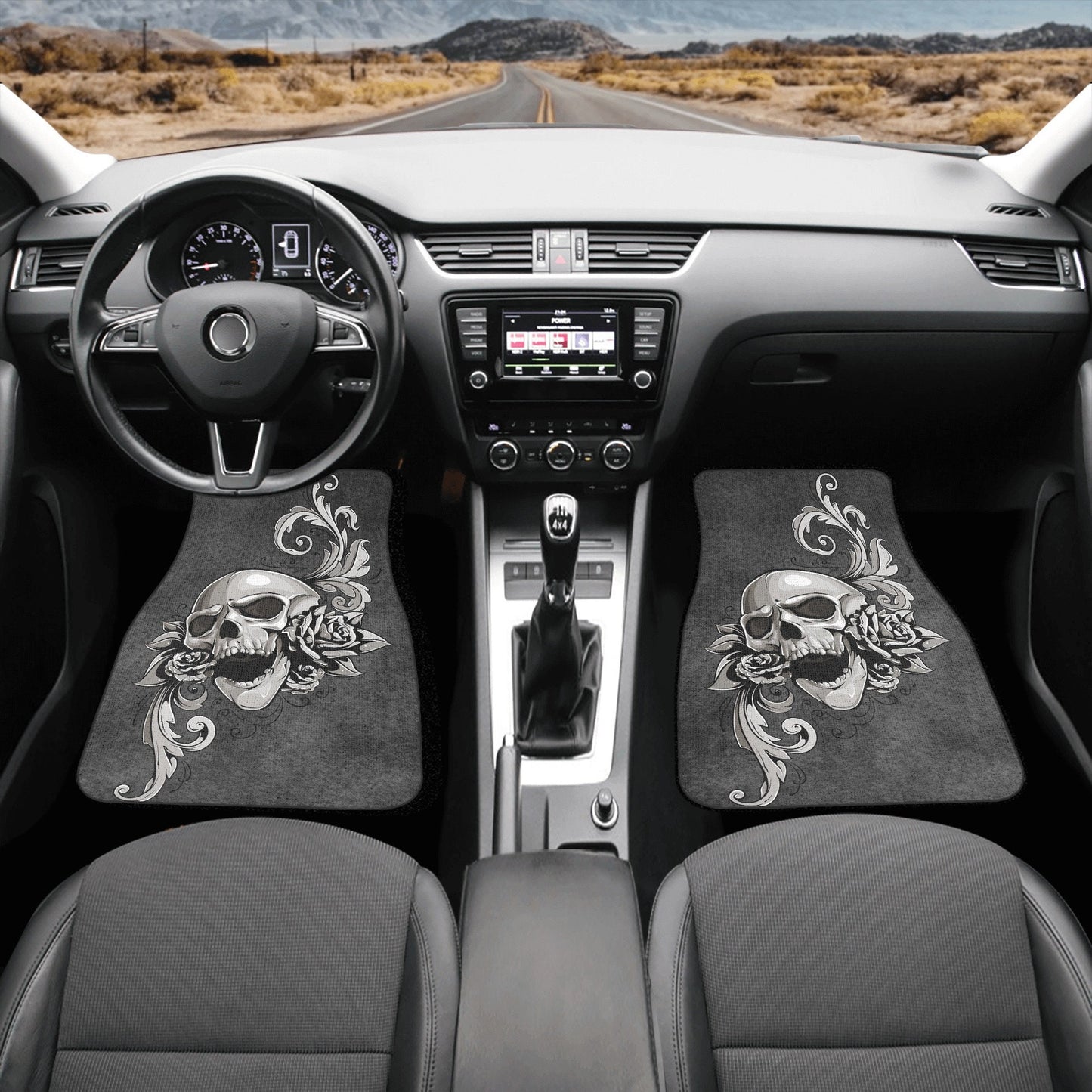 Floral Skull Seat Cover for car, flower skull car mat, Halloween skull seat cover mat for car, skull car seat cover, skull mat cover for car