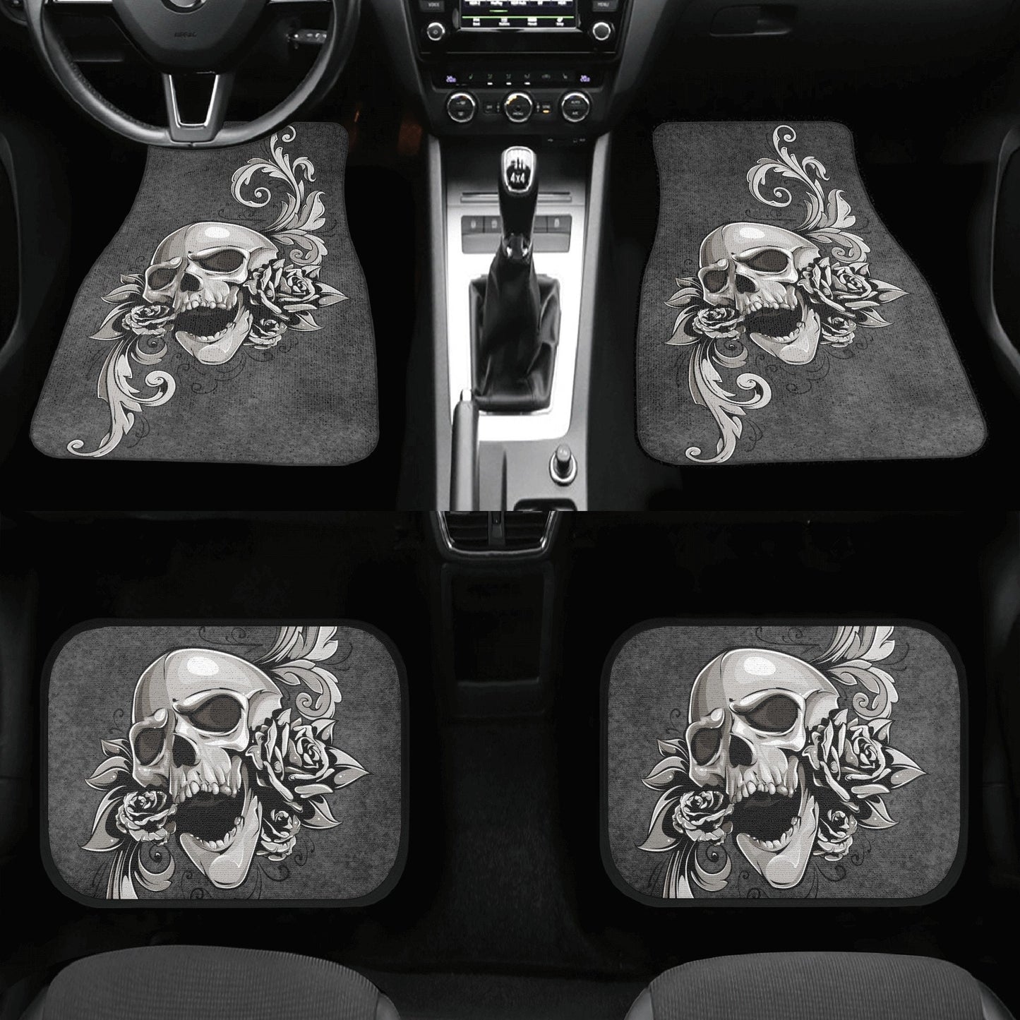 Floral Skull Seat Cover for car, flower skull car mat, Halloween skull seat cover mat for car, skull car seat cover, skull mat cover for car
