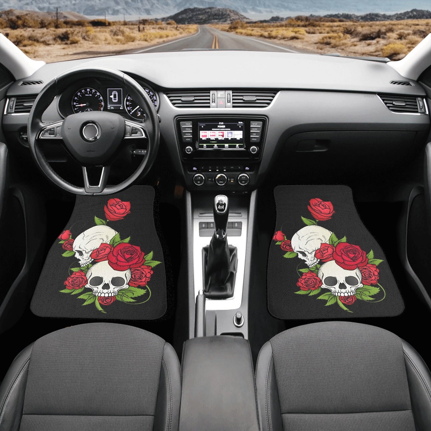 Rose Skull Seat Cover for car, floral skull car mat, Halloween skull seat cover mat for car, skull car seat cover, skull mat cover for car
