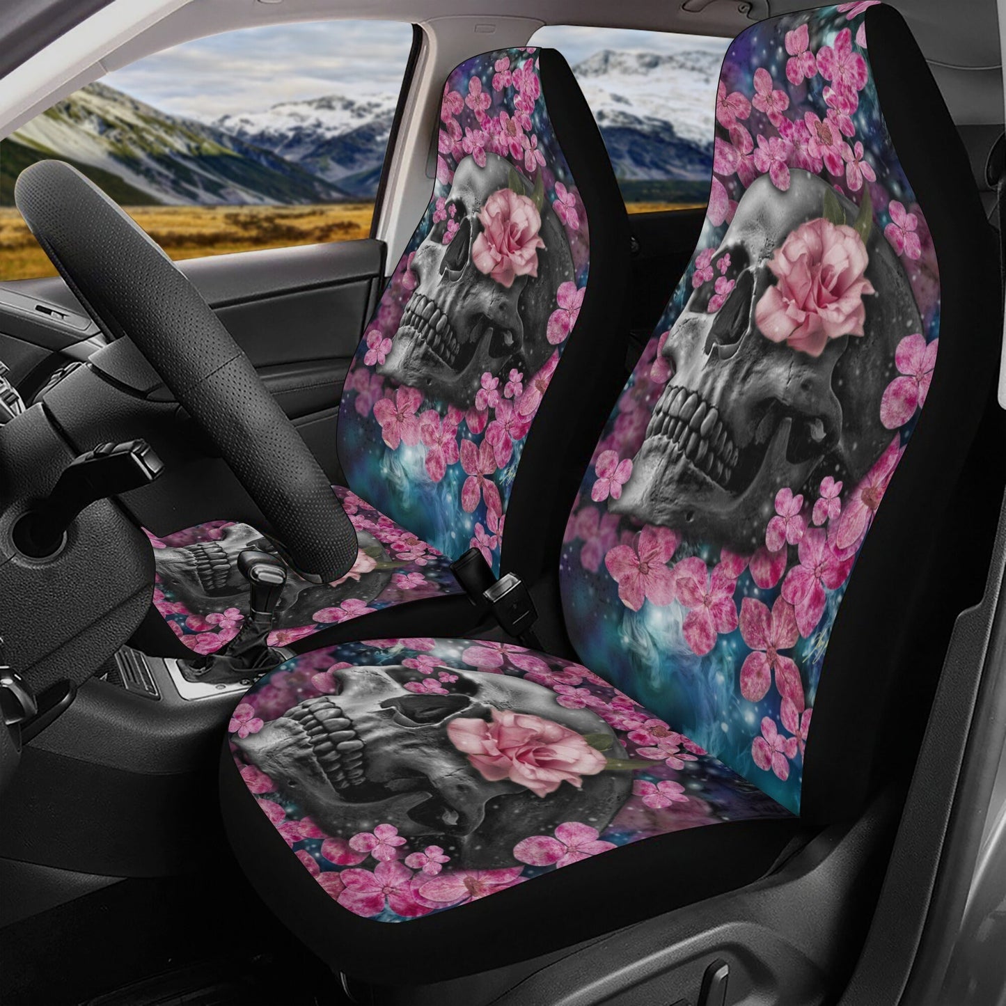 Gothic Skull Seat Cover for car skull mat for car Skeleton skull seat cover mat for car Rose skull car seat cover, skull mat cover for car
