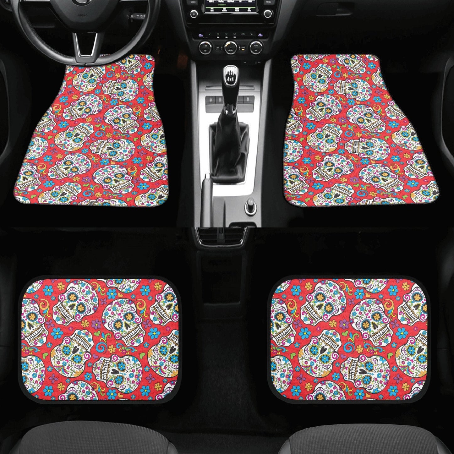Candy skull calaveras Mexican skull Car Seat Covers car mats, day of the dead car seat cover mats, sugar skull car accessories covers mats