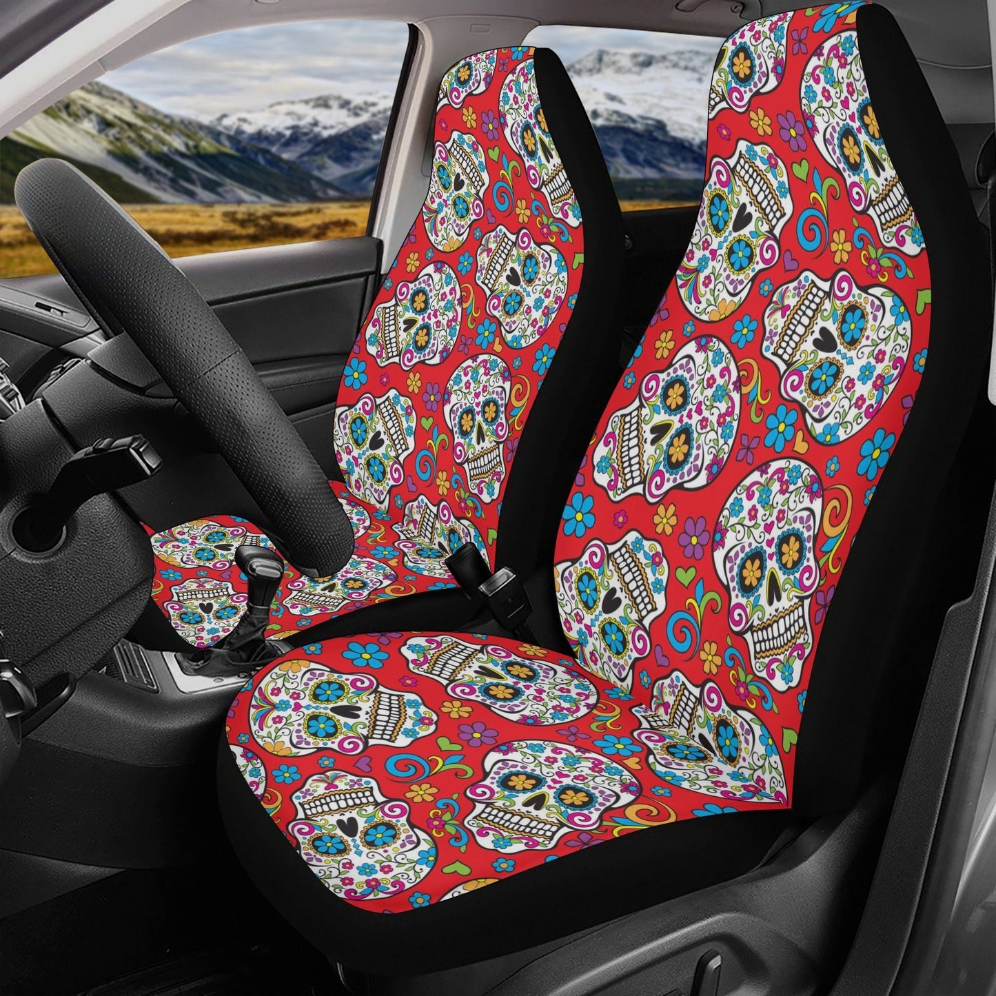 Candy skull calaveras Mexican skull Car Seat Covers car mats, day of the dead car seat cover mats, sugar skull car accessories covers mats
