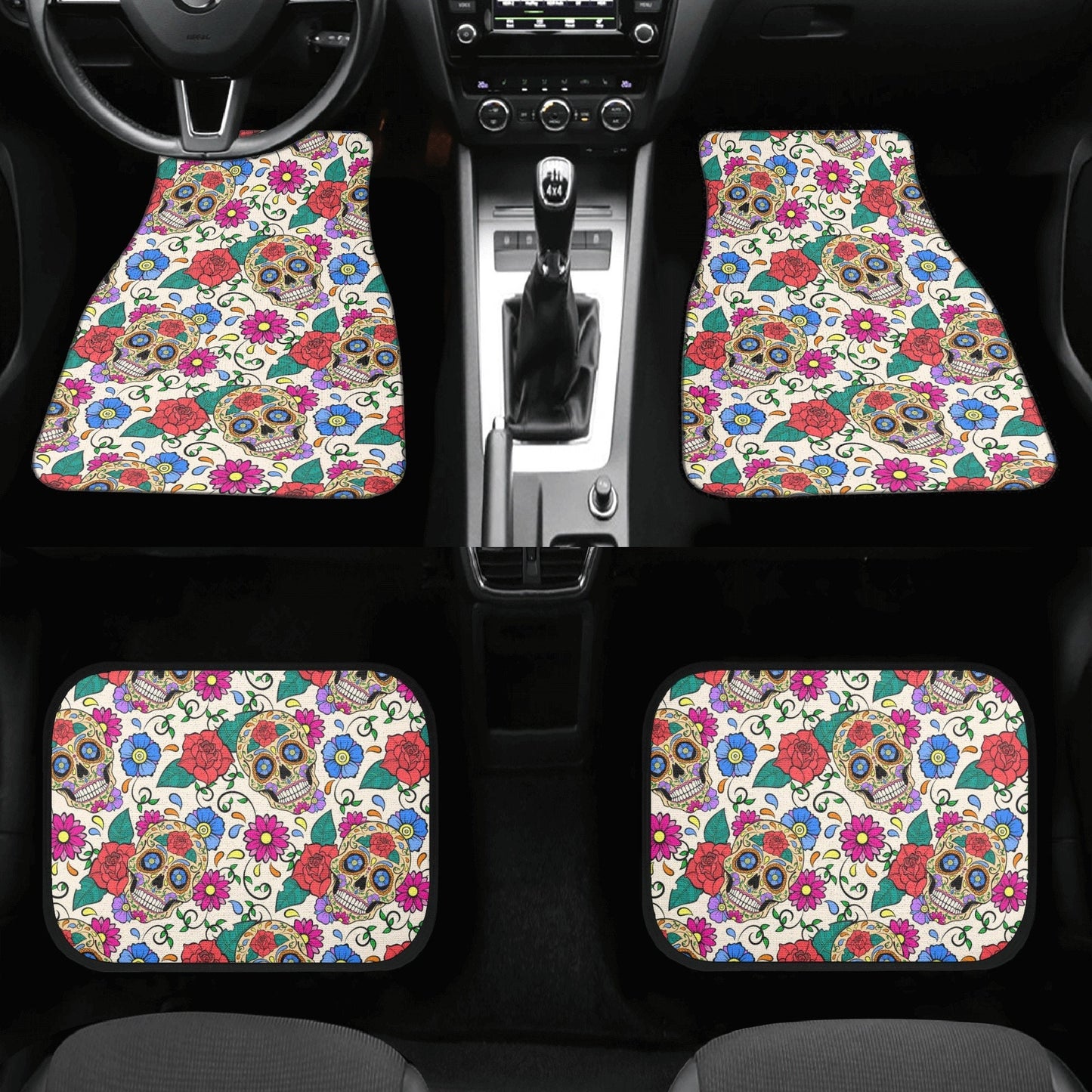 Candy skull calaveras Mexican skull Car Seat Covers car mats, day of the dead car seat cover mats, sugar skull car accessories covers mats