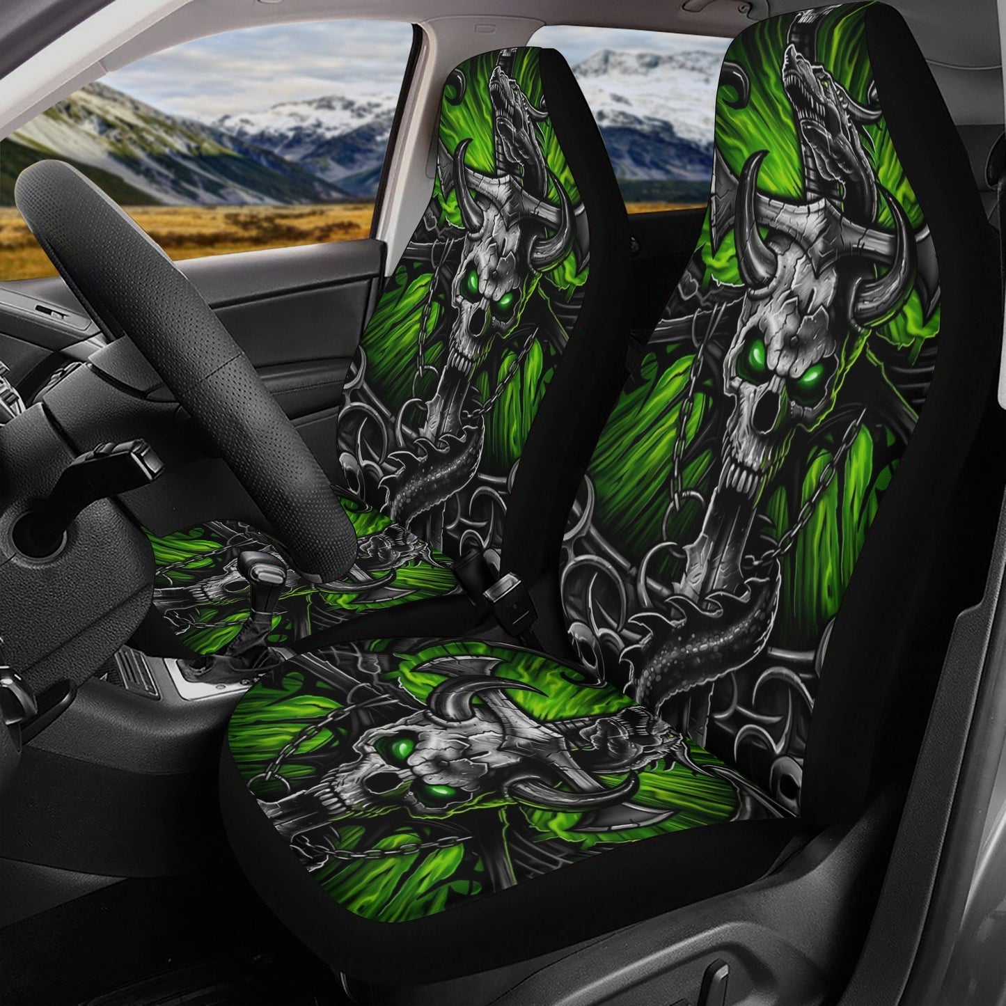 Dragon Skull car seat cover car mat, skull mat seat cover for car, Skeleton skull seat cover mat for car, Halloween skull mat cover for car