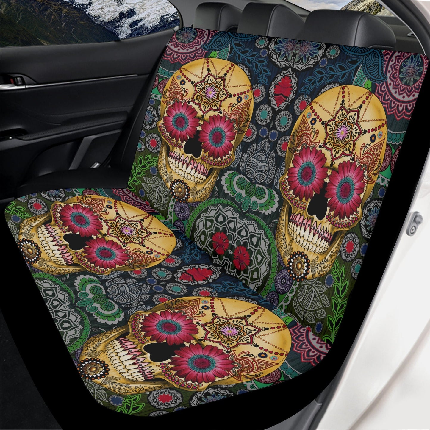 Sugar skull seat cover for car, Day of the dead Seat Covers mat for car, Candy skull car seat protector accessories skull seat cover for car