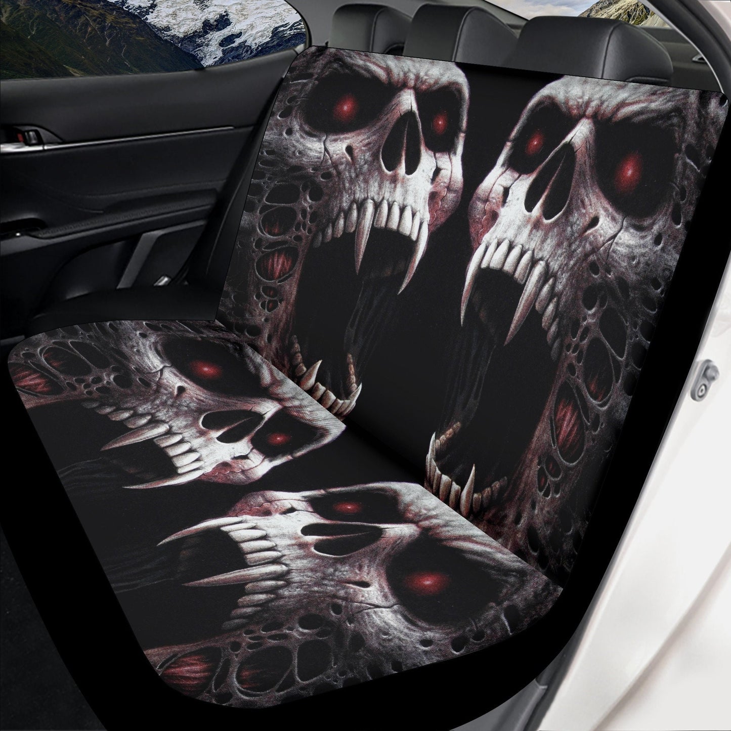 Gothic Skull Seat Cover for car, skull rug for car, Skeleton skull car seat cover mat, Halloween skull evil car seat cover skull mat for car