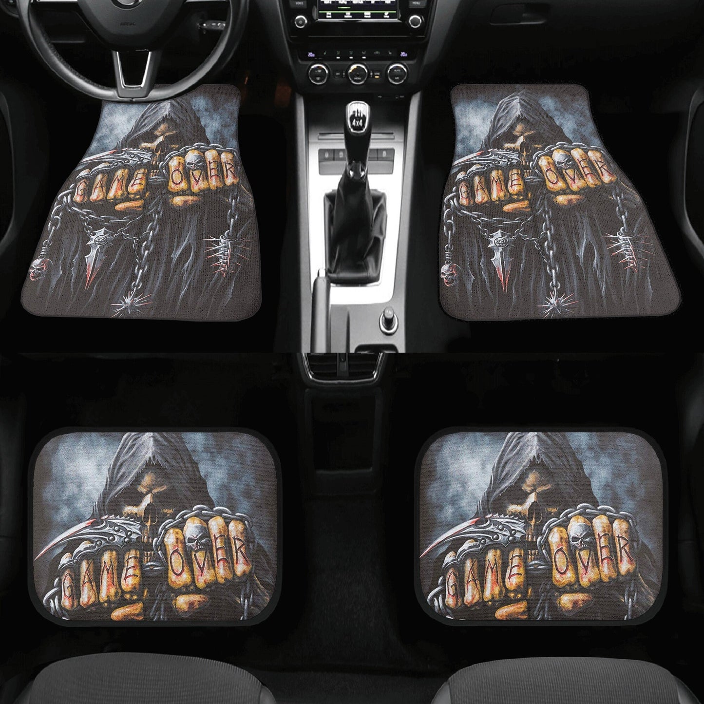 Grim reaper Game over Skull Seat Cover for car, skull rug for car, Halloween skull car seat cover skull mat for car, gothic skull car mat