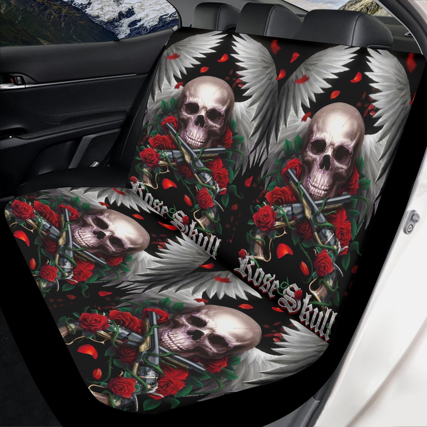 Rose Skull Seat Cover for car, skull rug for car, Skeleton skull car seat cover mat, Halloween skull evil car seat cover skull mat for car