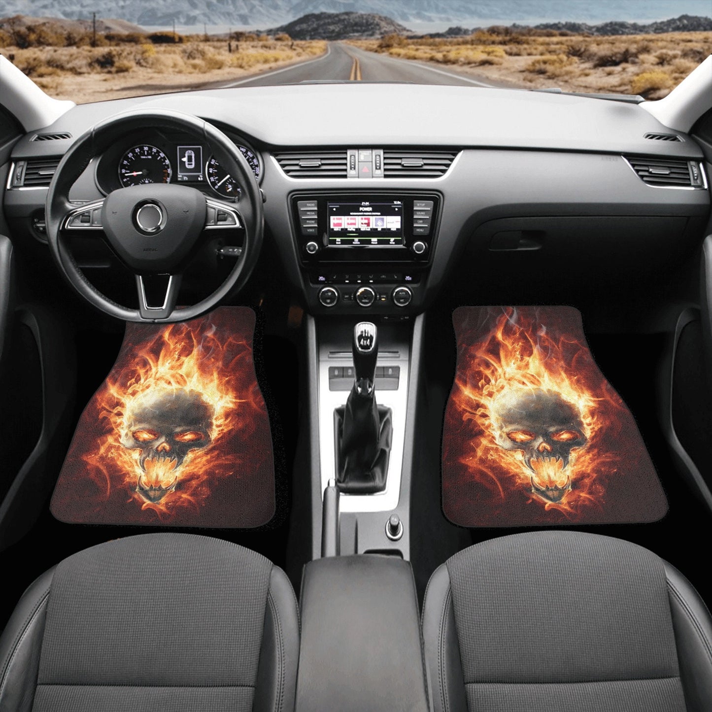 Fire Skull Seat Cover for car, Gothic rug mat for car Fire skull seat cover mat for car Gothic skull car seat cover, skull mat cover for car