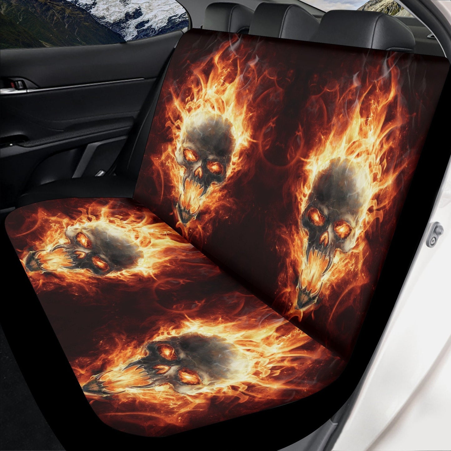 Fire Skull Seat Cover for car, Gothic rug mat for car Fire skull seat cover mat for car Gothic skull car seat cover, skull mat cover for car