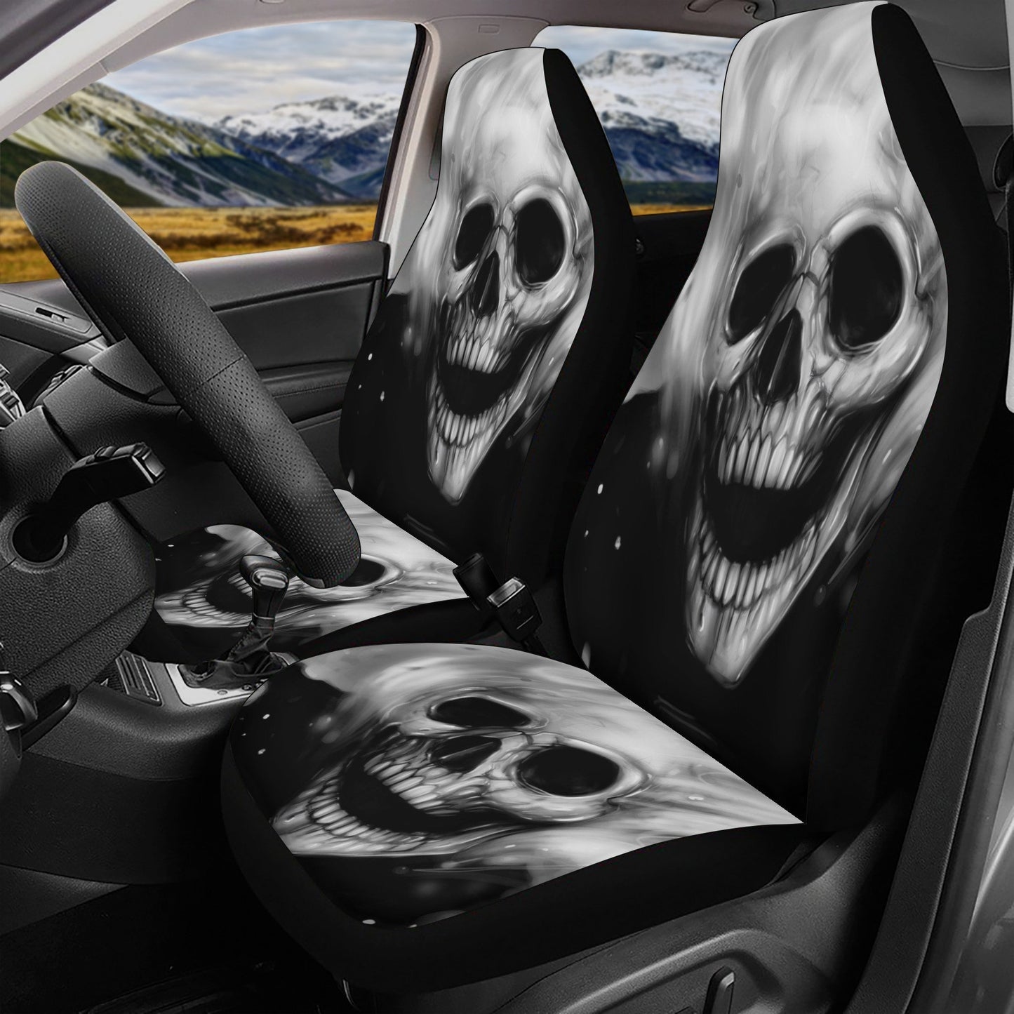 Gothic Skull Seat Cover for car, skull rug for car, Skeleton skull car seat cover mat, Halloween skull evil car seat cover skull mat for car