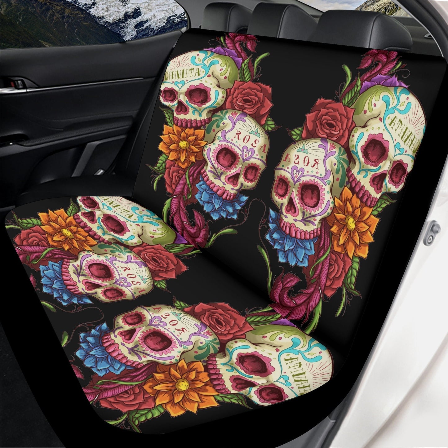 Sugar skull seat cover for car, Dia de los muertos skull Seat Covers mat for car, Candy skull car seat protector skull seat cover for car