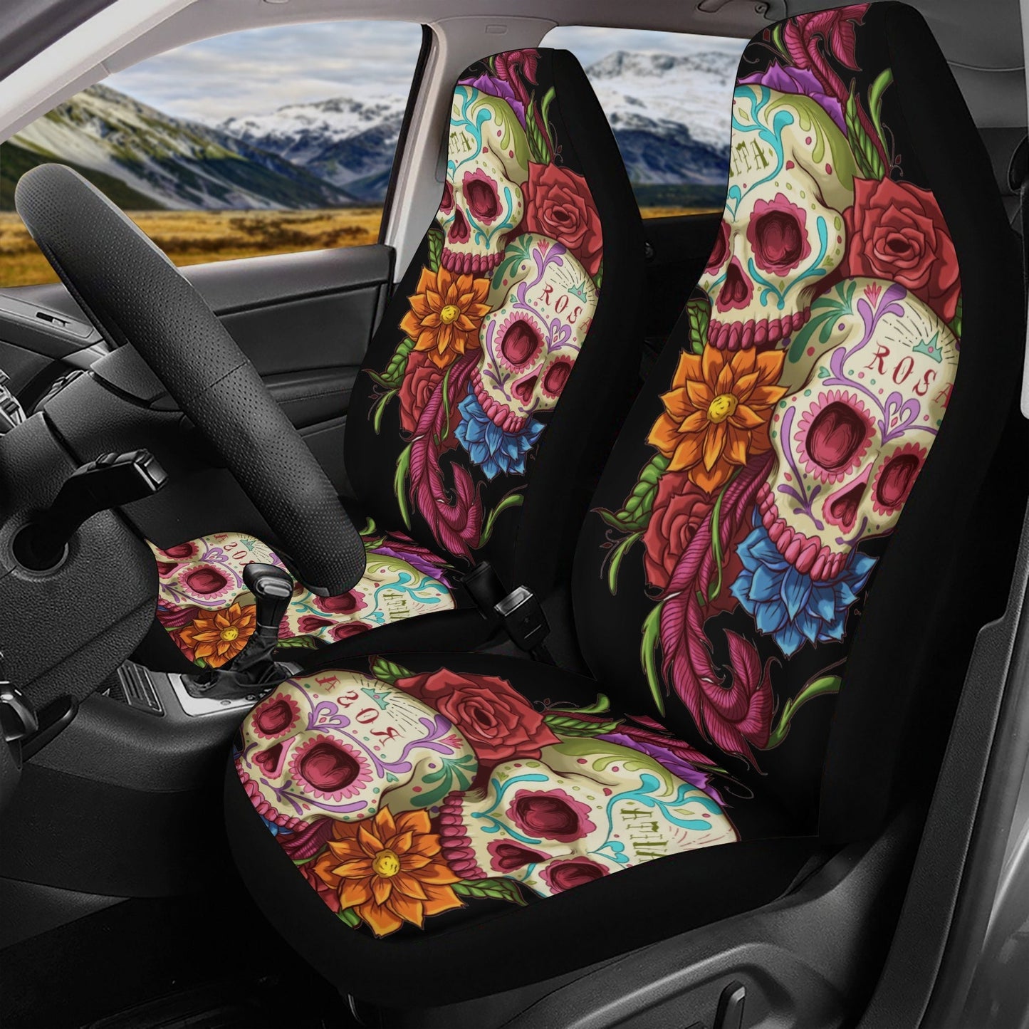 Sugar skull seat cover for car, Dia de los muertos skull Seat Covers mat for car, Candy skull car seat protector skull seat cover for car