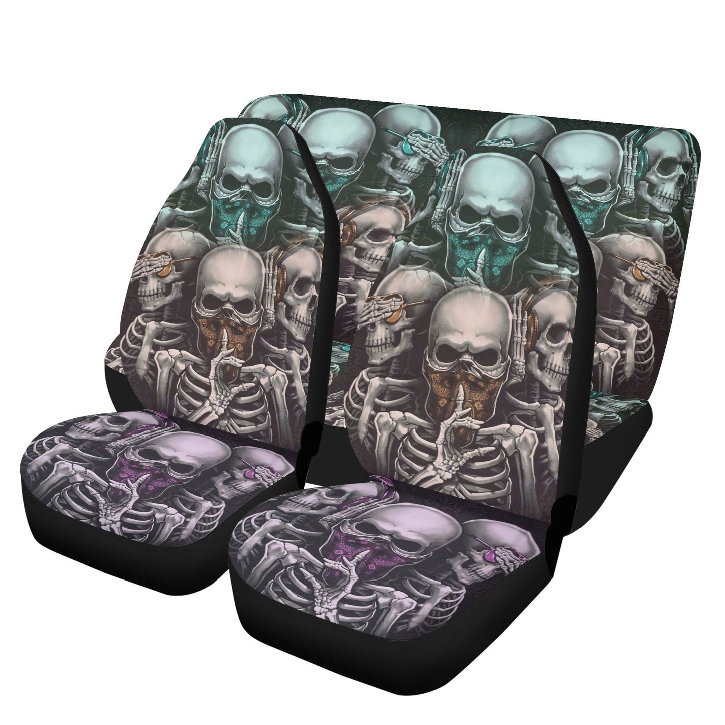 No see no hear no speak Skull Seat Cover rug mat for car, skull car seat cover mat, Halloween skull evil car seat cover skull mat for car