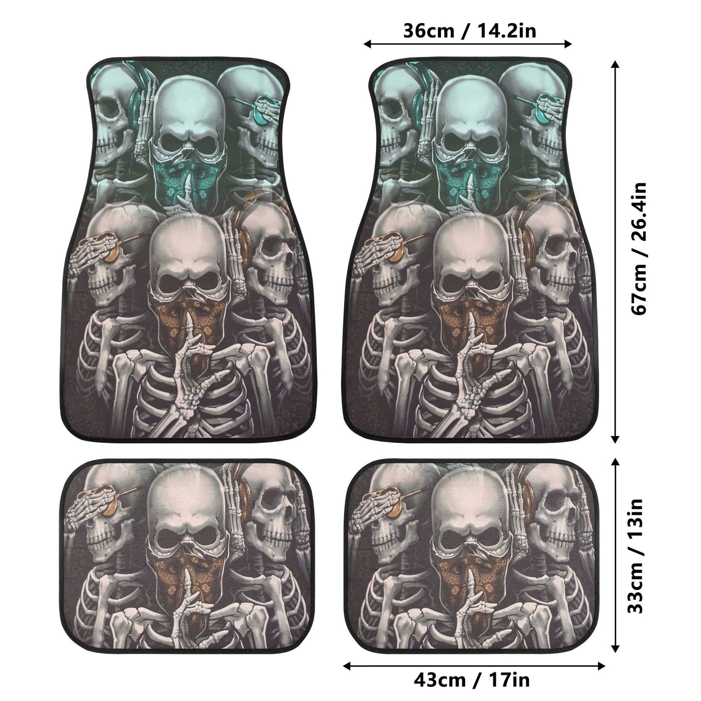 No see no hear no speak Skull Seat Cover rug mat for car, skull car seat cover mat, Halloween skull evil car seat cover skull mat for car