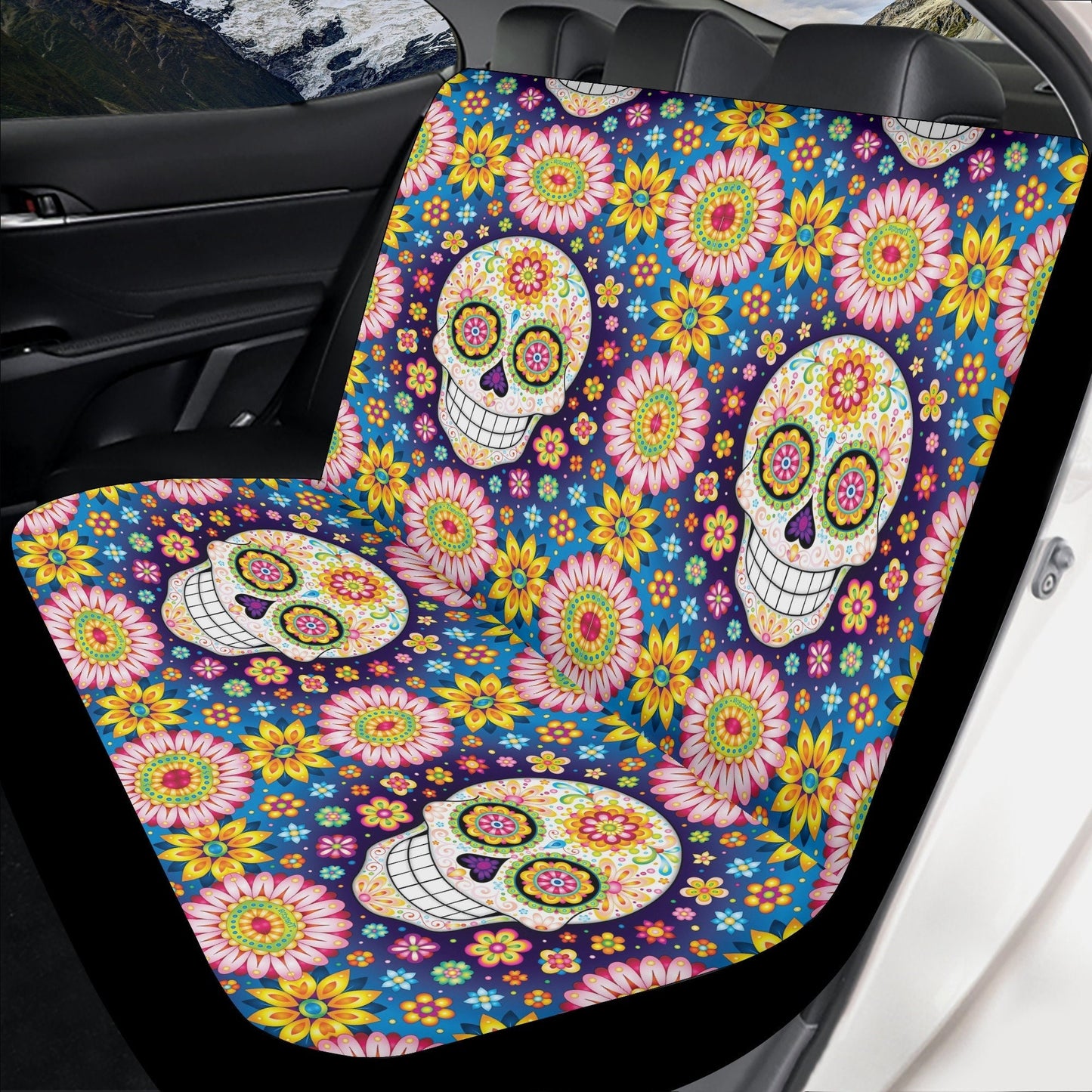 Candy skull seat cover for car, Day of the dead skull Seat Covers mat for car, sugar skull seat cover rug mat for car, skull car seat cover