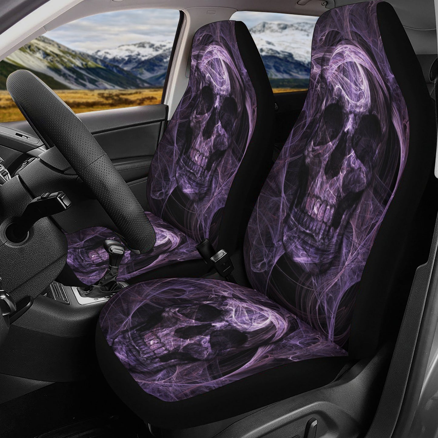 Flaming skull gothic car seat covers car mats, Halloween car mat seat covers, Skeleton grim reaper car mat car accessories seat covers