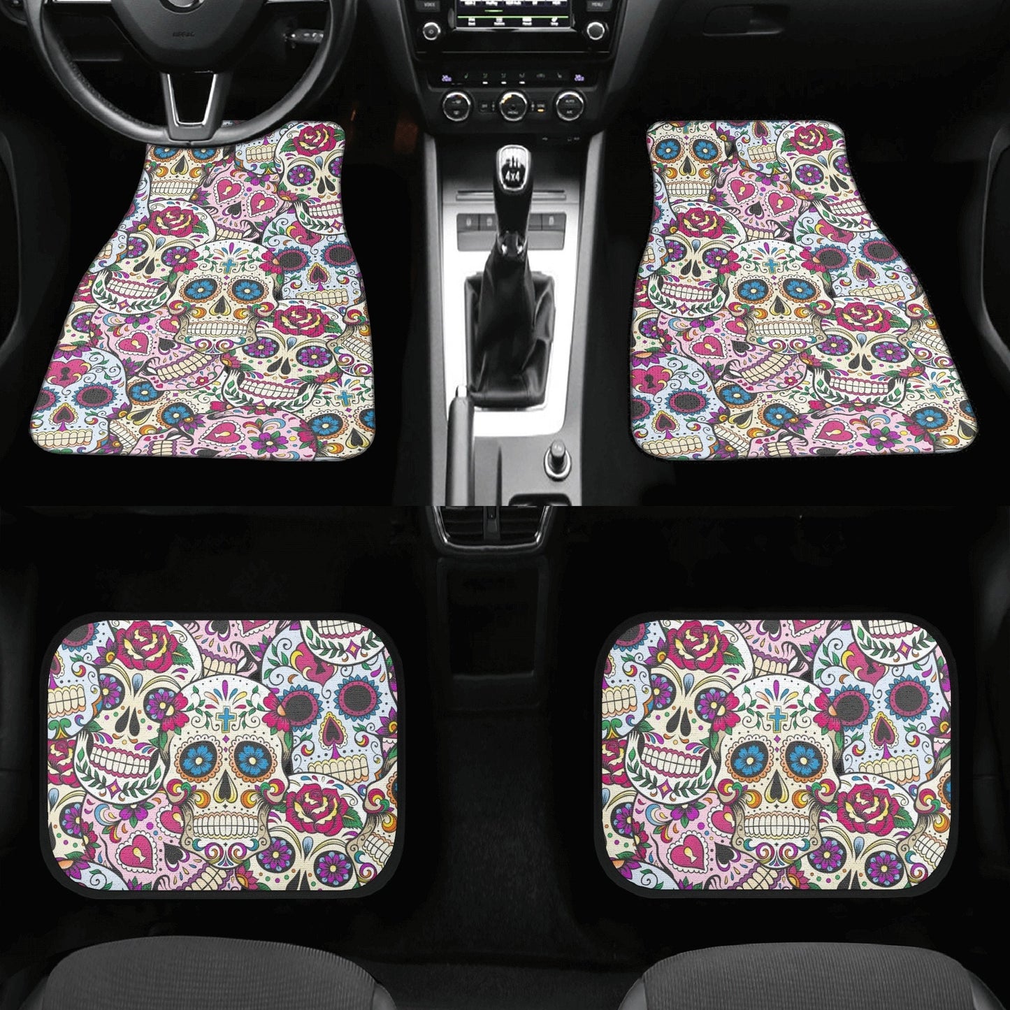 Sugar skull dia de los muertos calaveras Car Seat Covers, day of the dead car mats, sugar skull car accessories, skull car seat covers mats