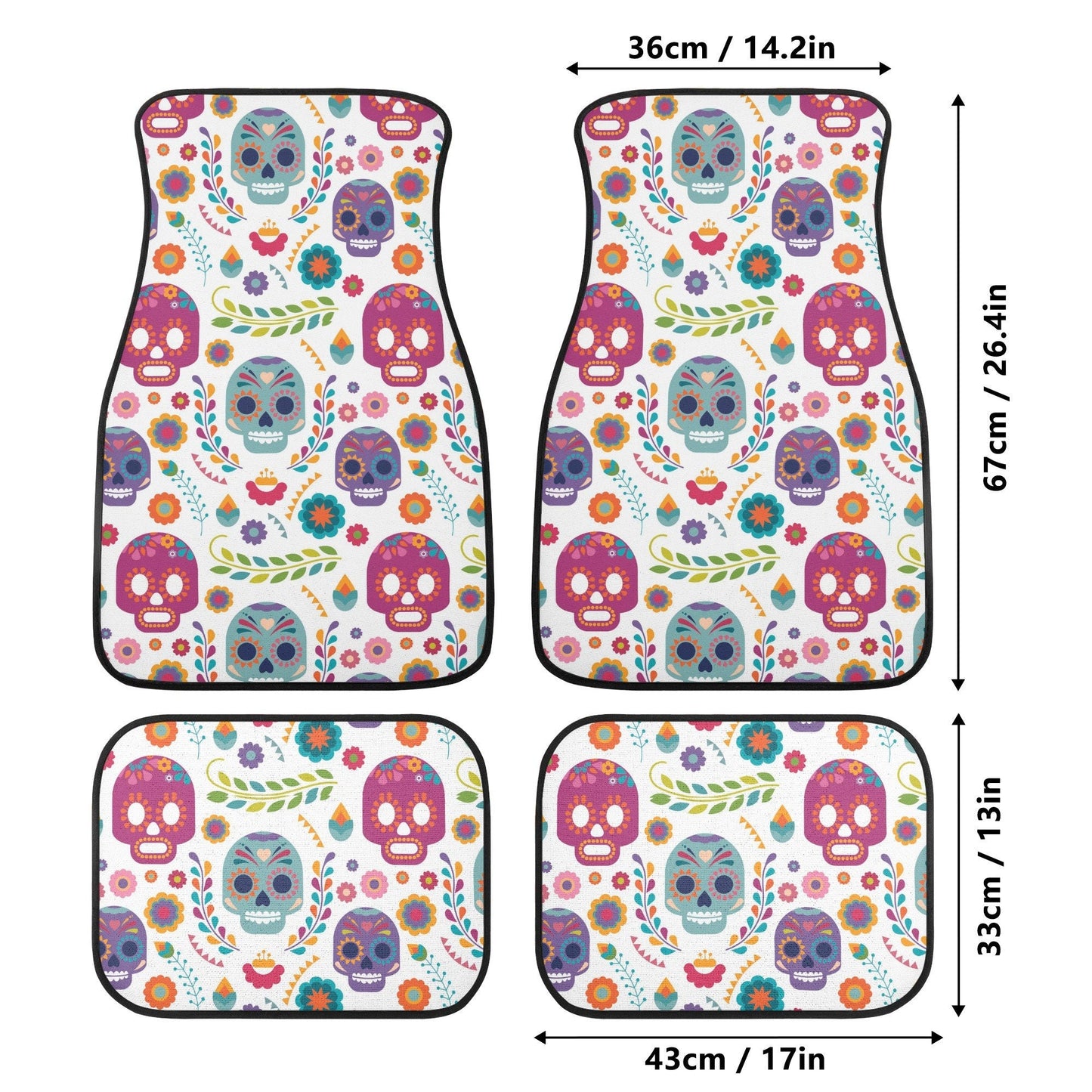Sugar skull calaveras Mexican skull Car Seat Covers car mats, day of the dead car seat cover mats, dia de los muertos car accessories mats