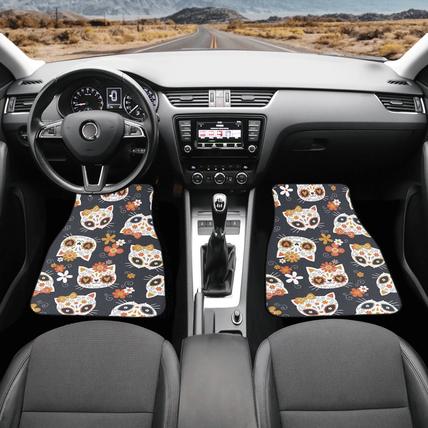 Sugar skull cat Car Seat Covers car mat Mexican skull day of the dead car seat cover mats, dia de los muertos car accessories mat seat cover